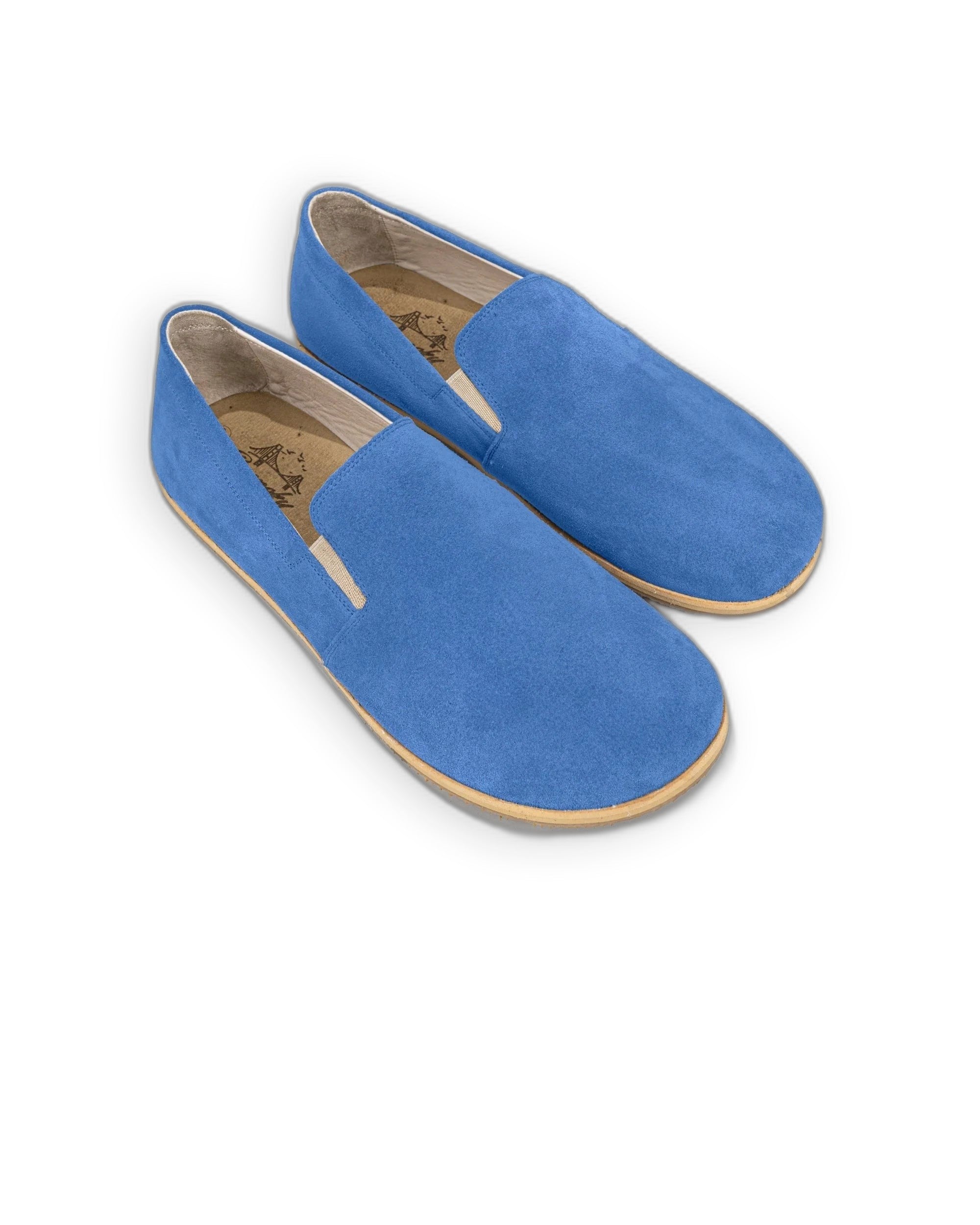 Men's Blue Suede Barefoot Shoes - Handcrafted Calf Leather Wide Toe Box | Bespoky