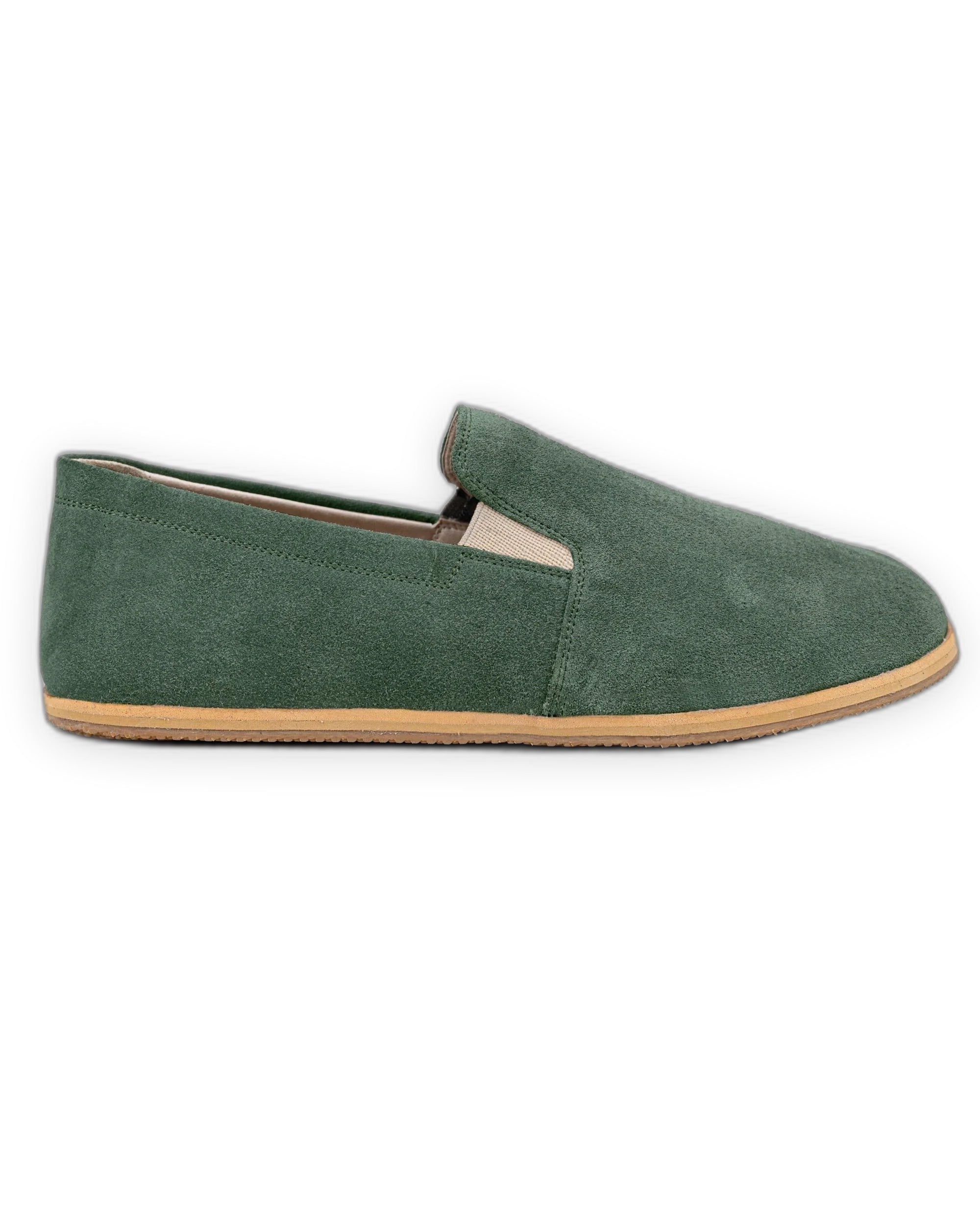 Back view Green Suede Barefoot Shoes - Calf Leather Handcrafted | Bespoky
