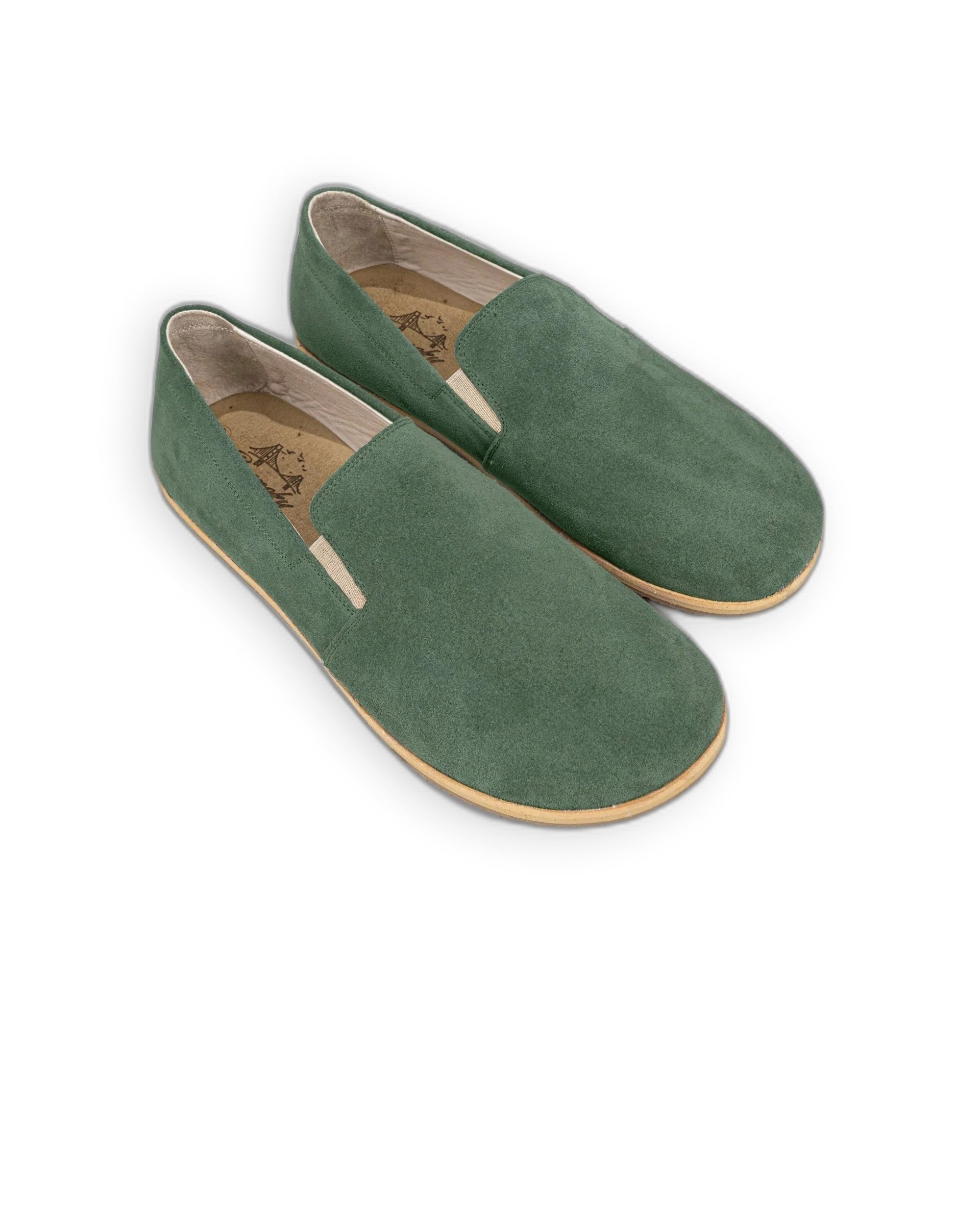Men's Green Suede Barefoot Shoes - Handcrafted Calf Leather Wide Toe Box | Bespoky