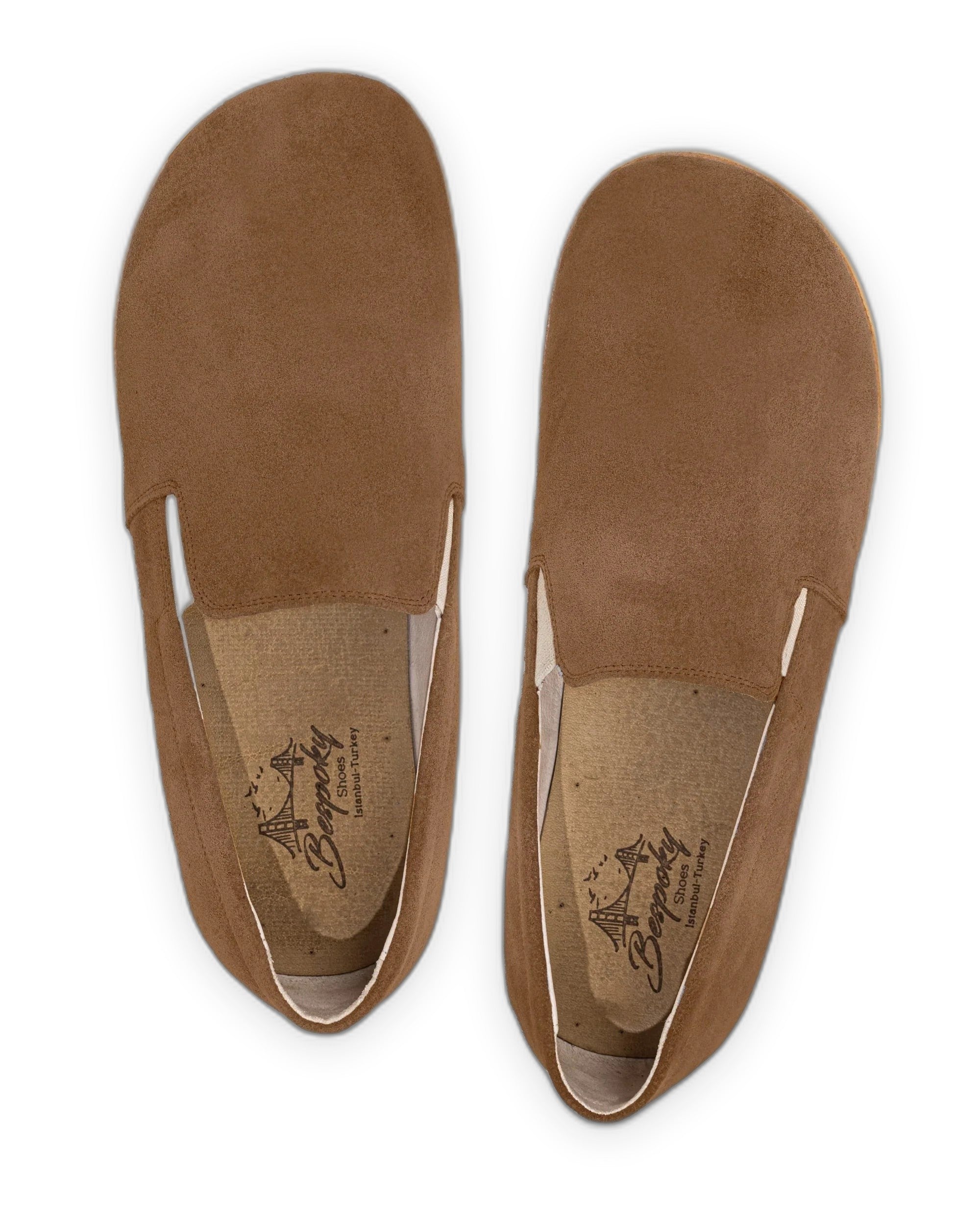 Side view Tan Suede Barefoot Shoes - Calf Leather Zero Drop | Bespoky