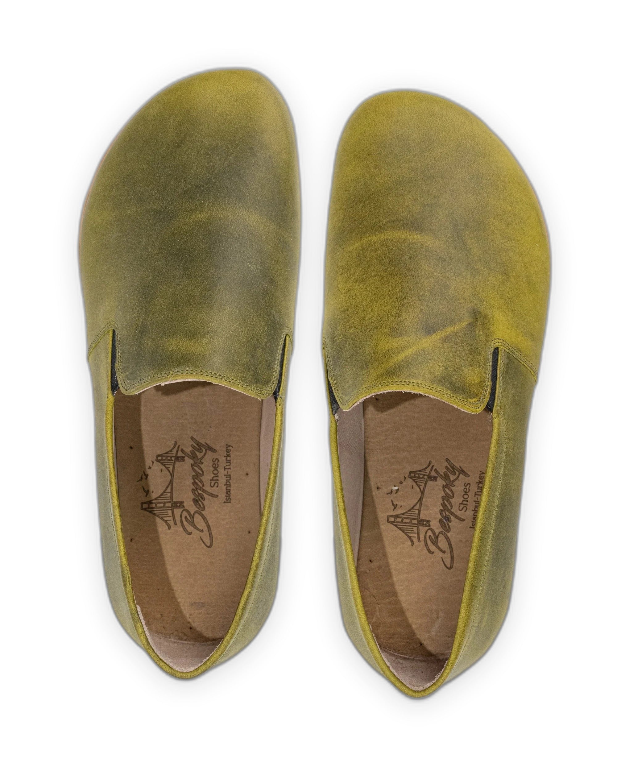 Top view Yellow Barefoot Shoes - Handcrafted Calf Leather | Bespoky
