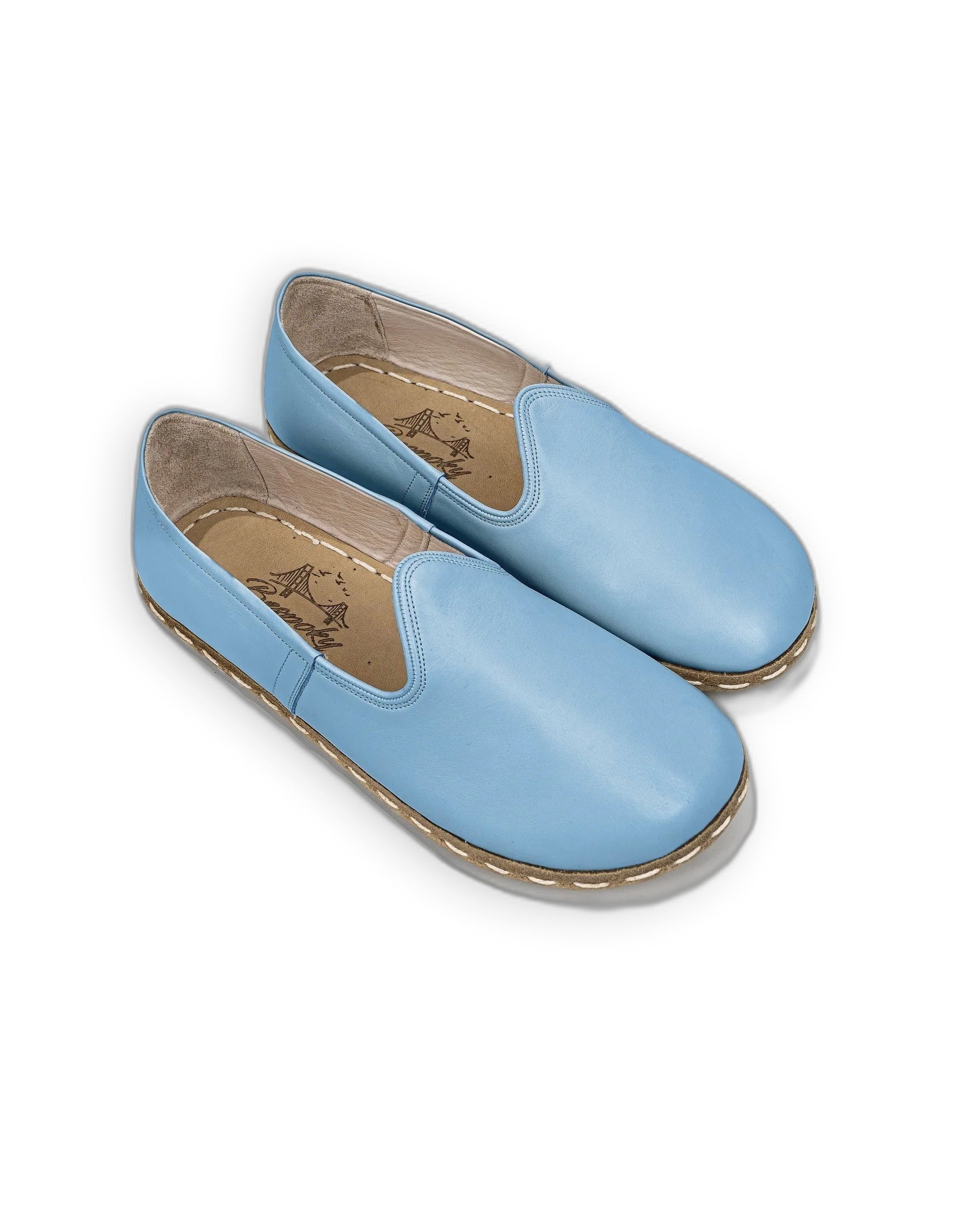 Women's Baby Blue Barefoot Yemeni - Handcrafted Calf Leather Wide Toe Box | Bespoky