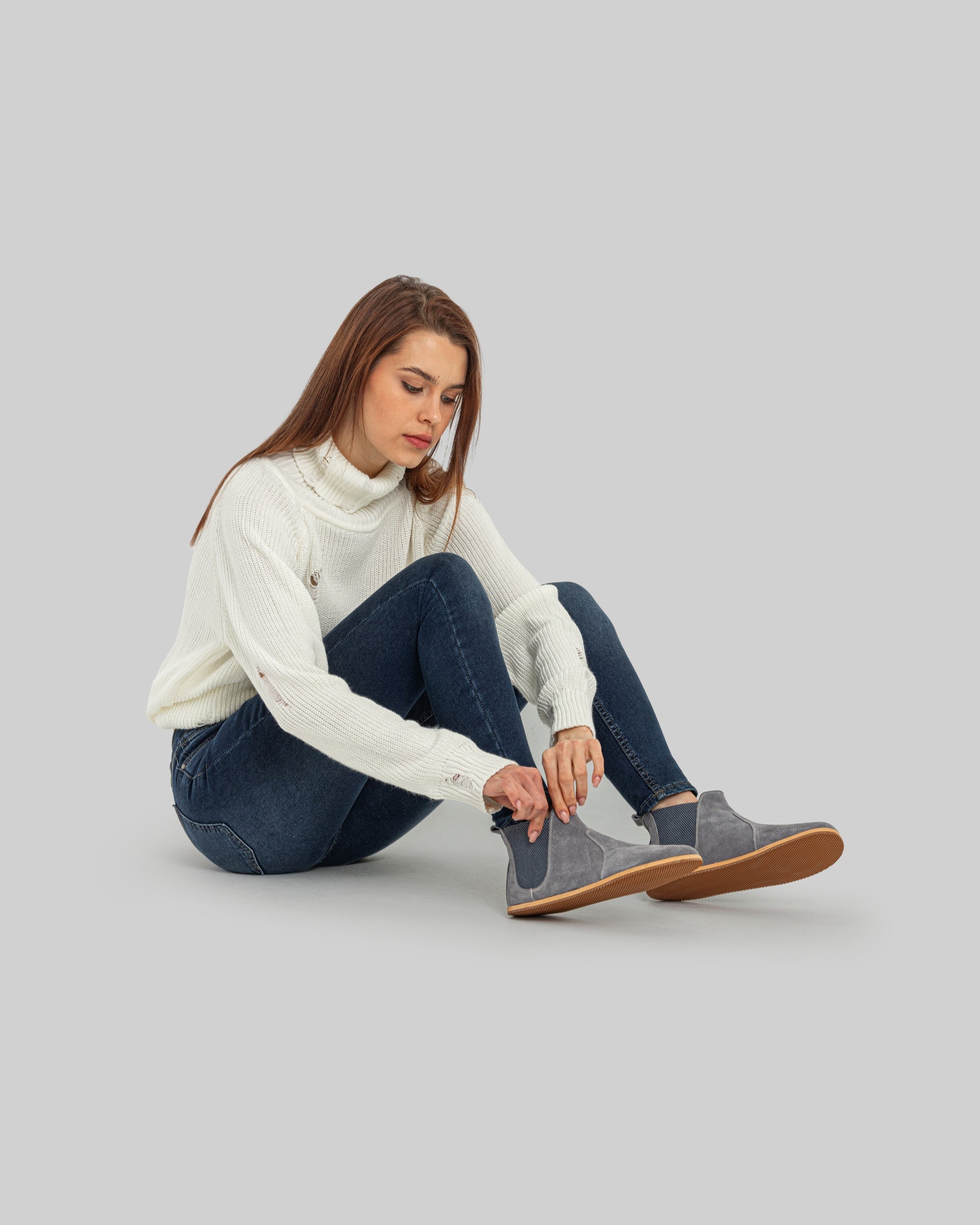Pair Grey Chelsea Boots - Barefoot Wide Toe Calf Leather | Bespoky