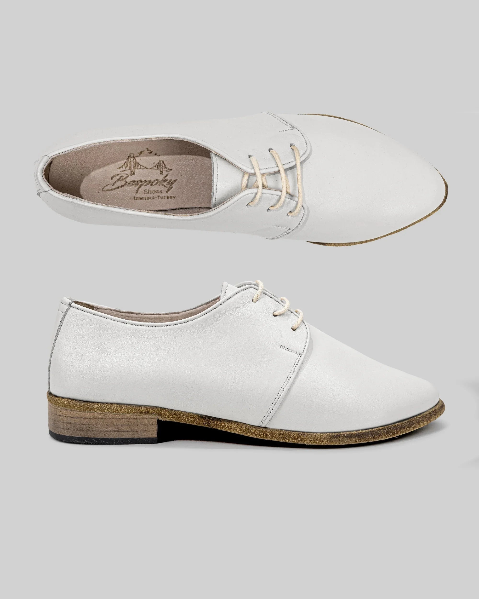Pair White Pointed Toe Oxford - Barefoot Wide Toe Calf Leather | Bespoky