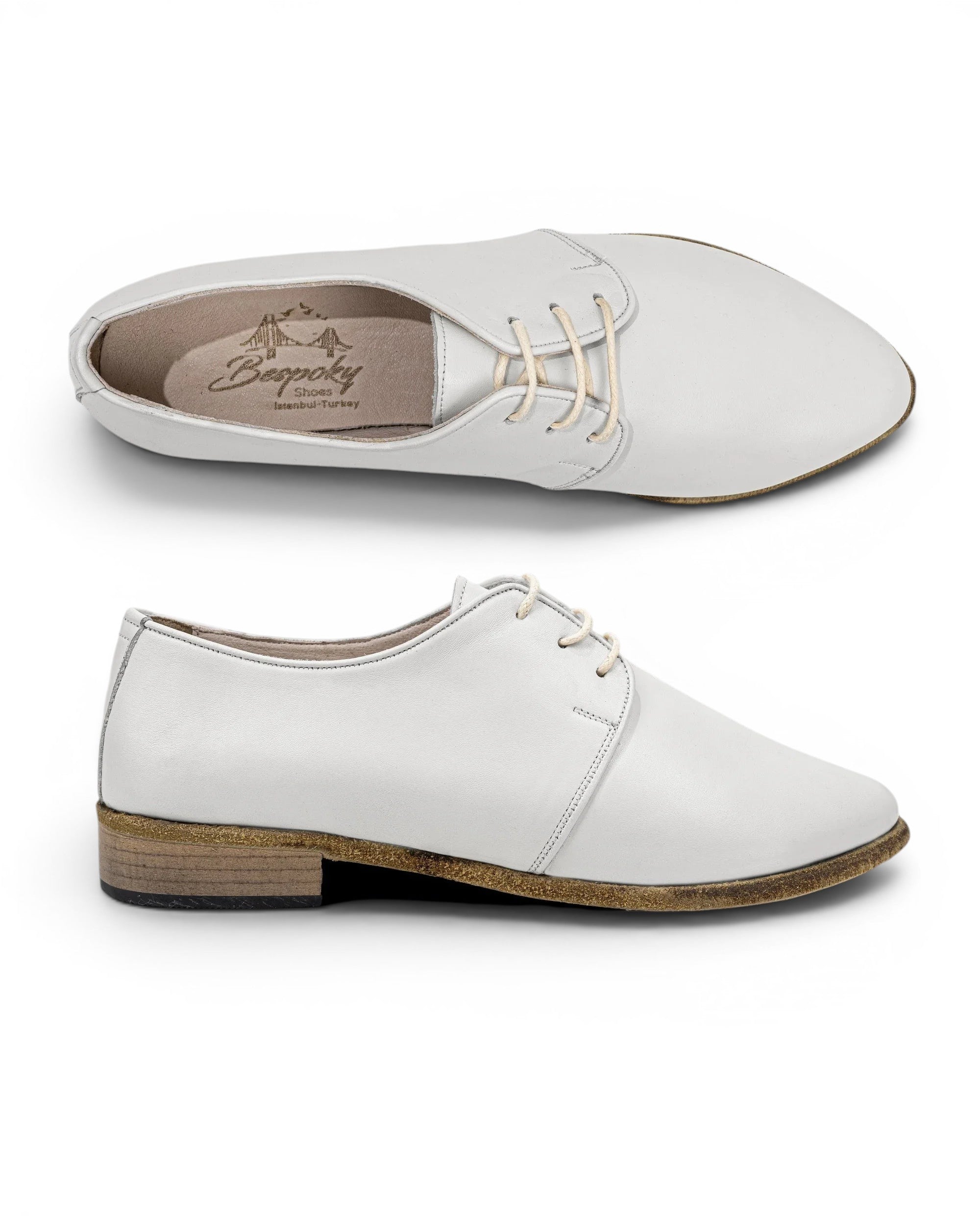 Pair White Pointed Toe Oxford - Barefoot Wide Toe Calf Leather | Bespoky