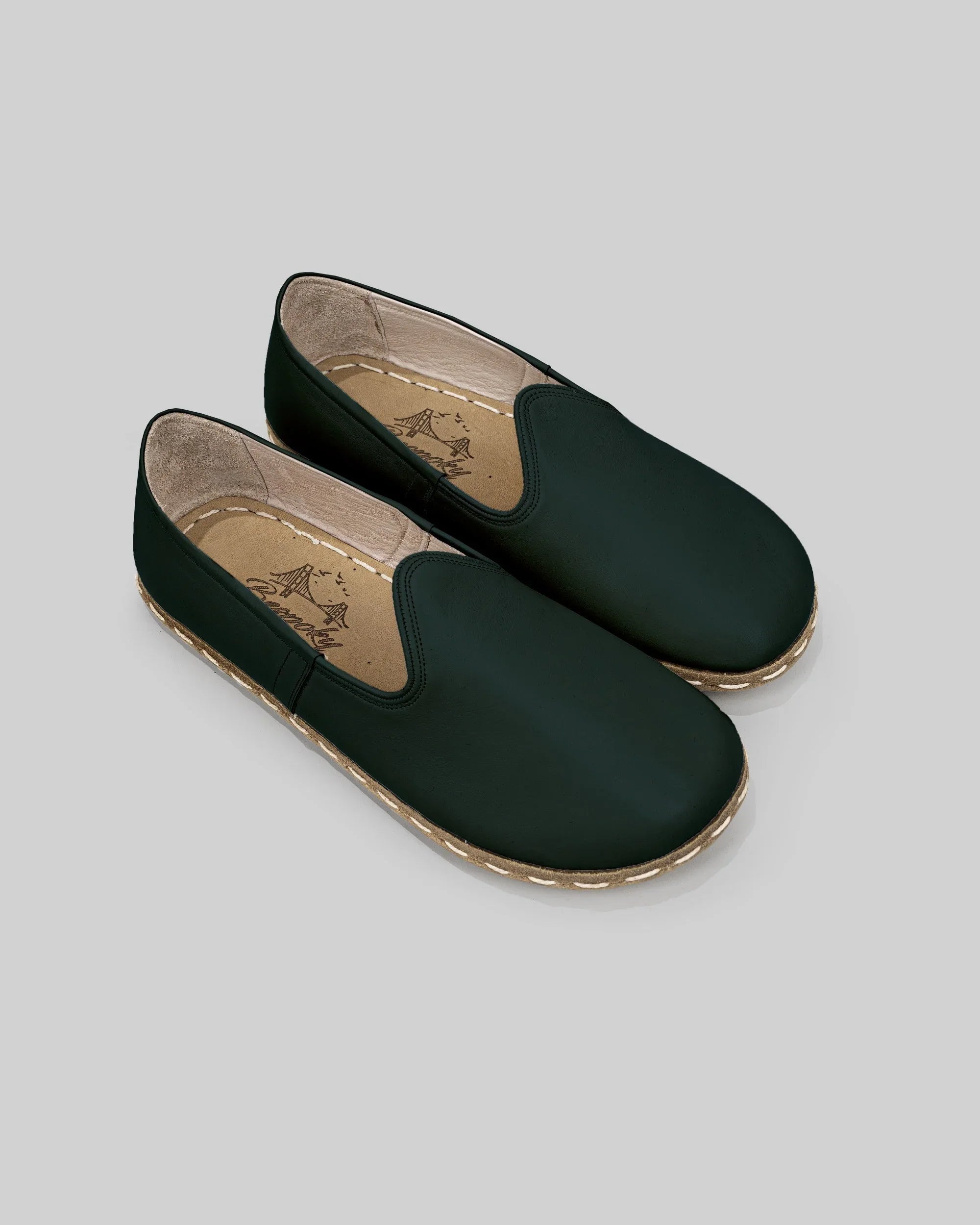 Women's Dark Green Barefoot Yemeni - Handcrafted Calf Leather Wide Toe Box | Bespoky