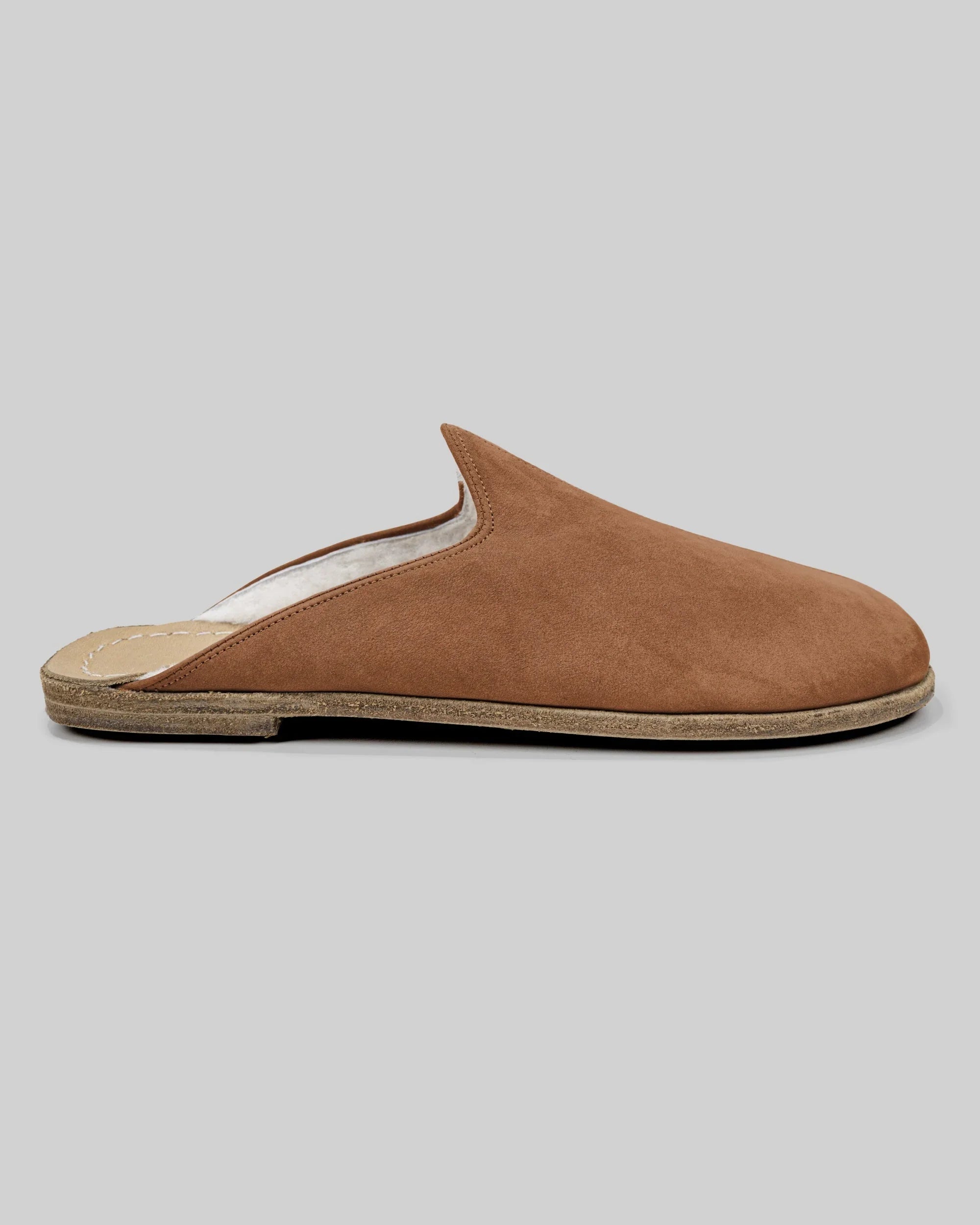 Side view Gold Shearling Slippers - Calf Leather Zero Drop | Bespoky