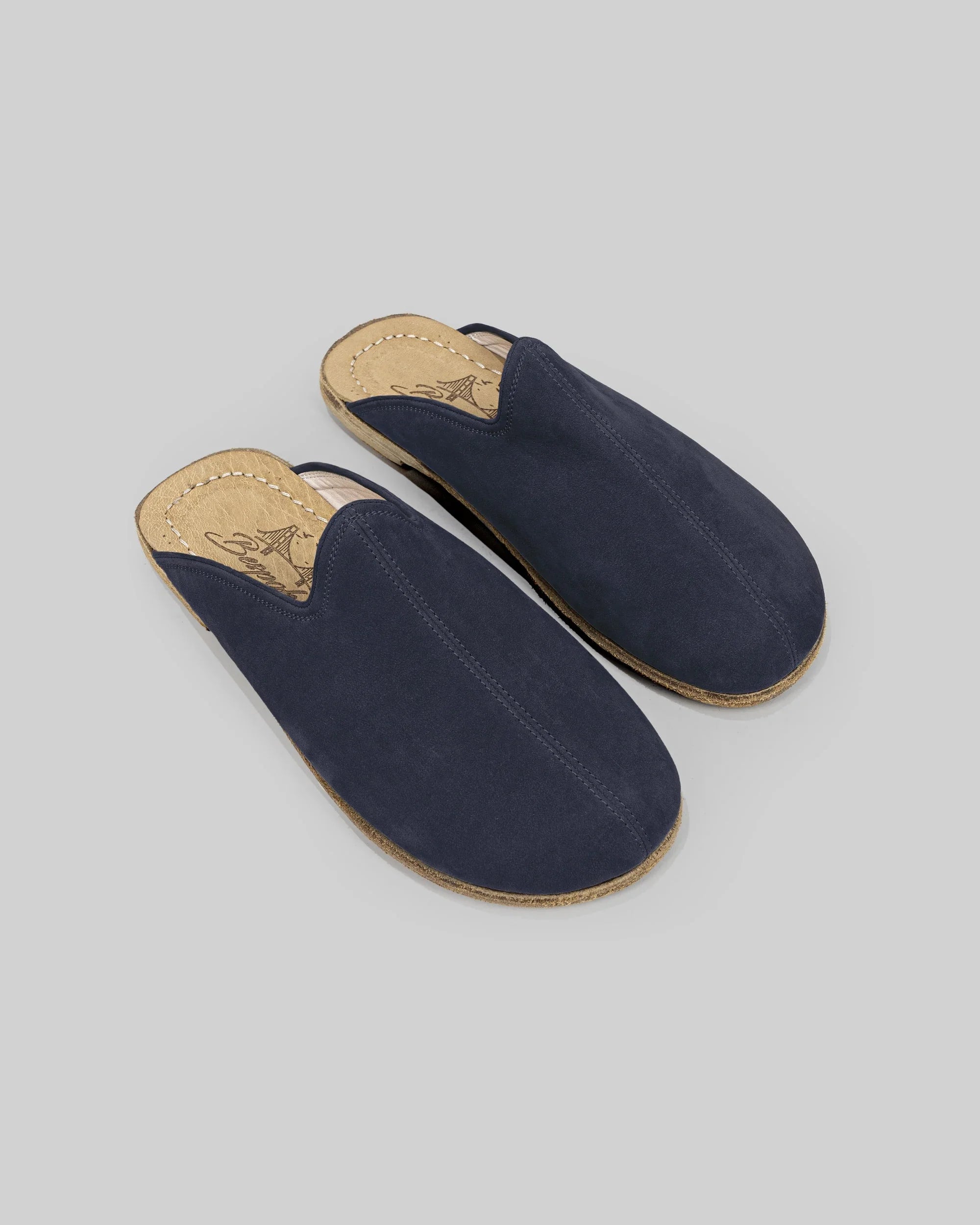 Men's Navy Nubuck Slippers - Handcrafted Calf Leather Wide Toe Box | Bespoky
