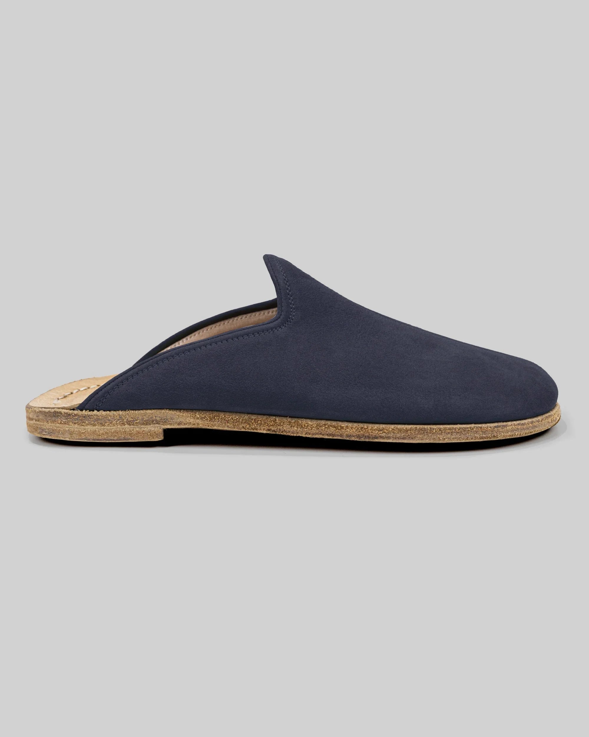 Seitenansicht Navy Hausschuhe - Kalbsleder Zero Drop | Bespoky