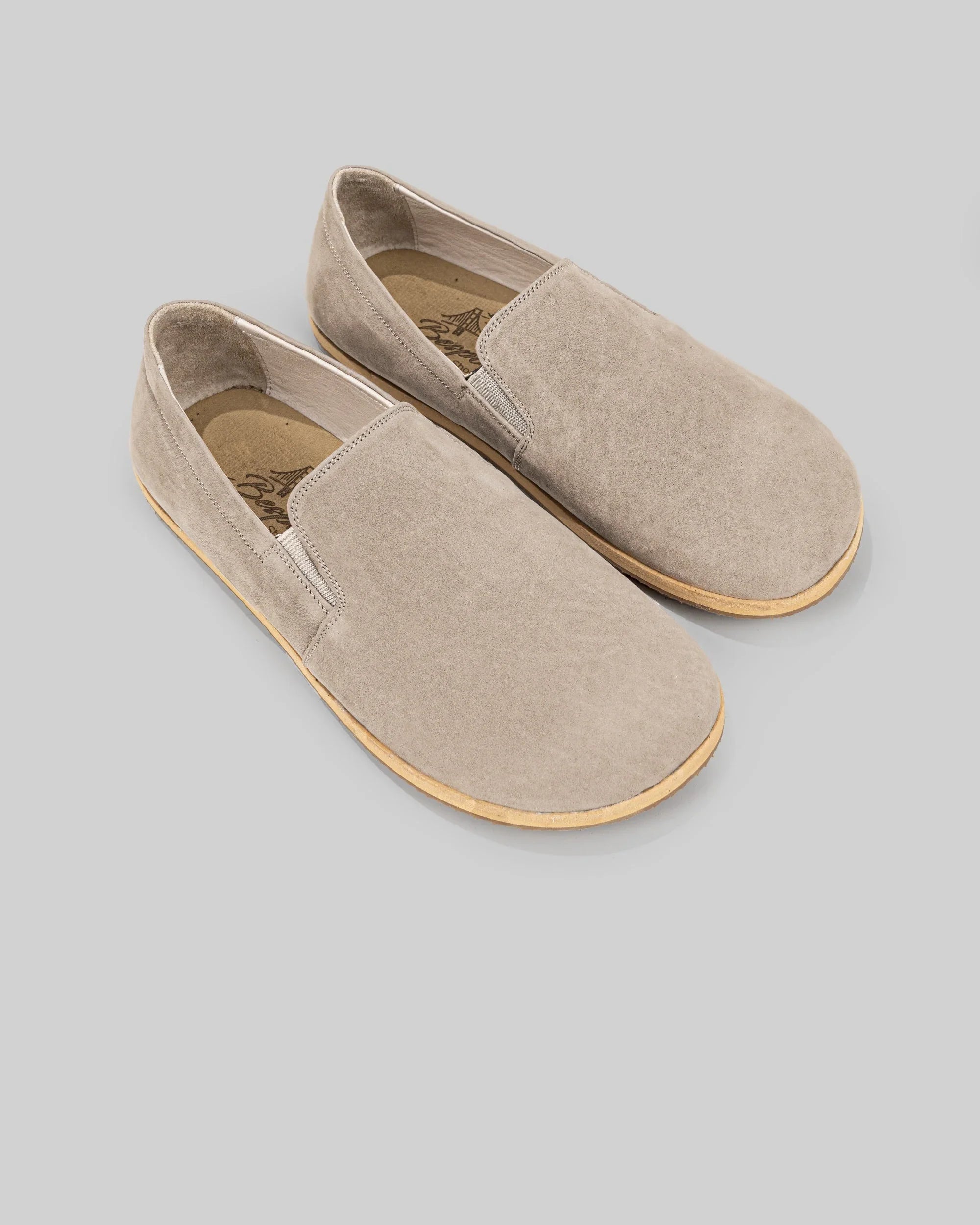 Men's Beige Nubuck Barefoot Shoes - Handcrafted Calf Leather Wide Toe Box | Bespoky