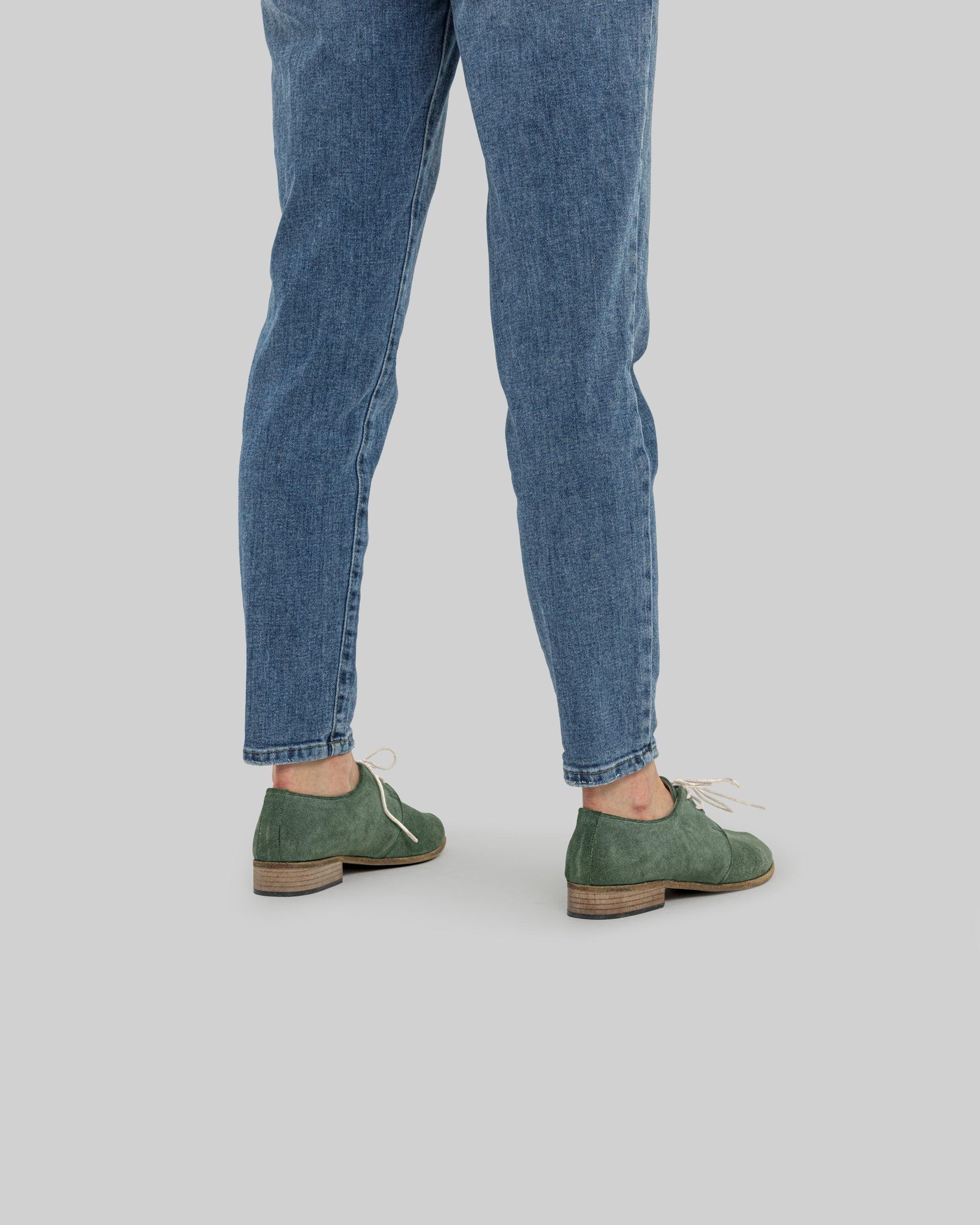Detail Green Pointed Toe Oxford - Handcrafted Calf Leather Turkey | Bespoky