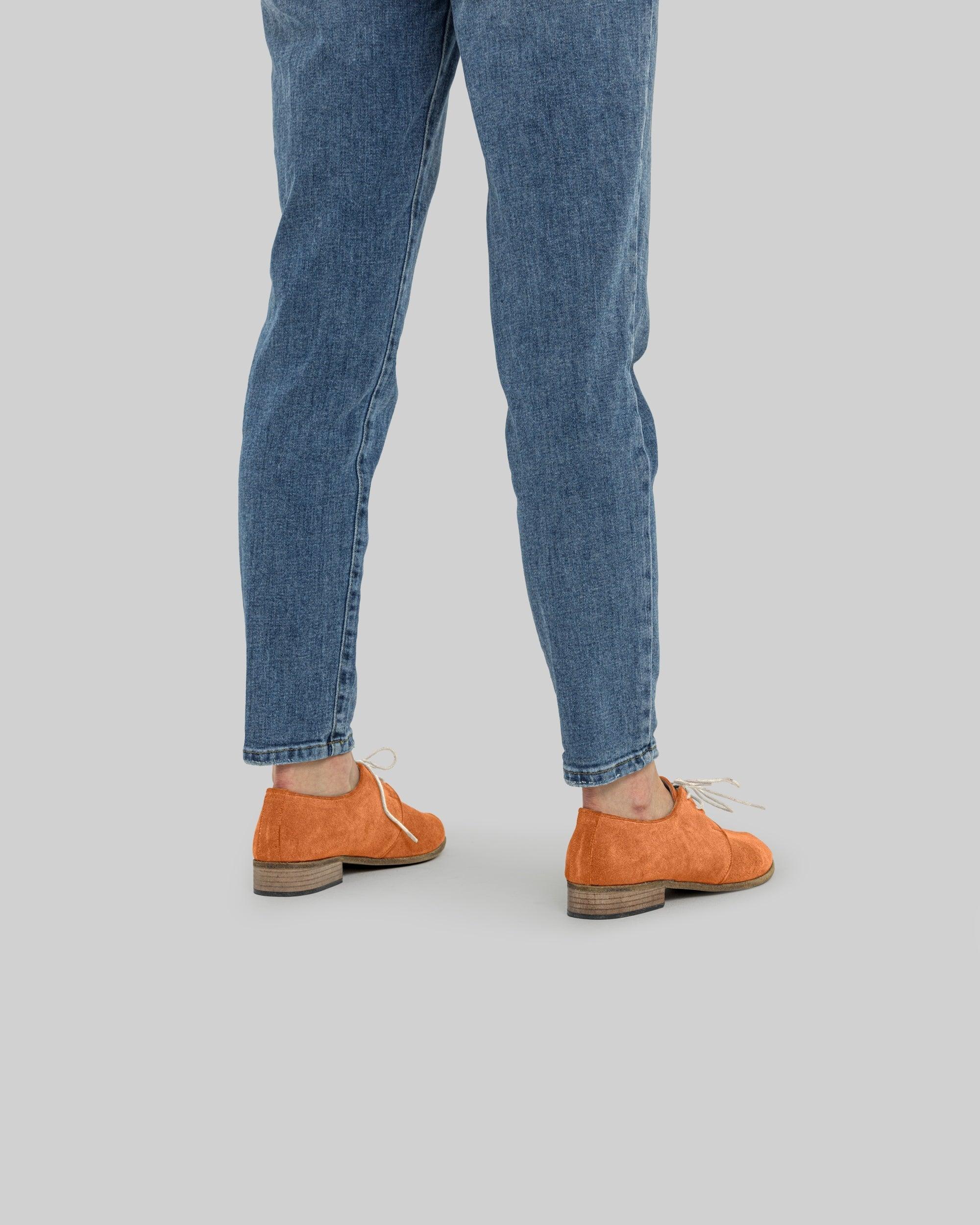 Detail Orange Pointed Toe Oxford - Handcrafted Calf Leather Turkey | Bespoky