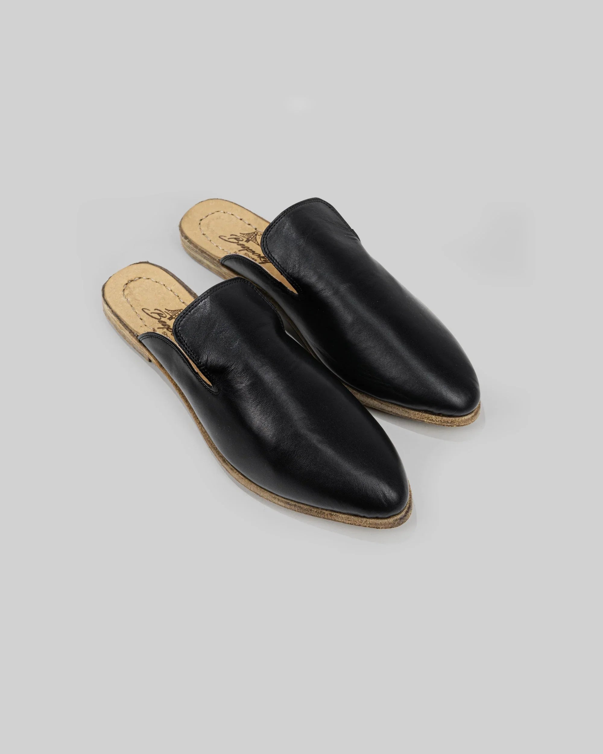 Women's Black Pointed Toe Mules - Handcrafted Calf Leather Wide Toe Box | Bespoky