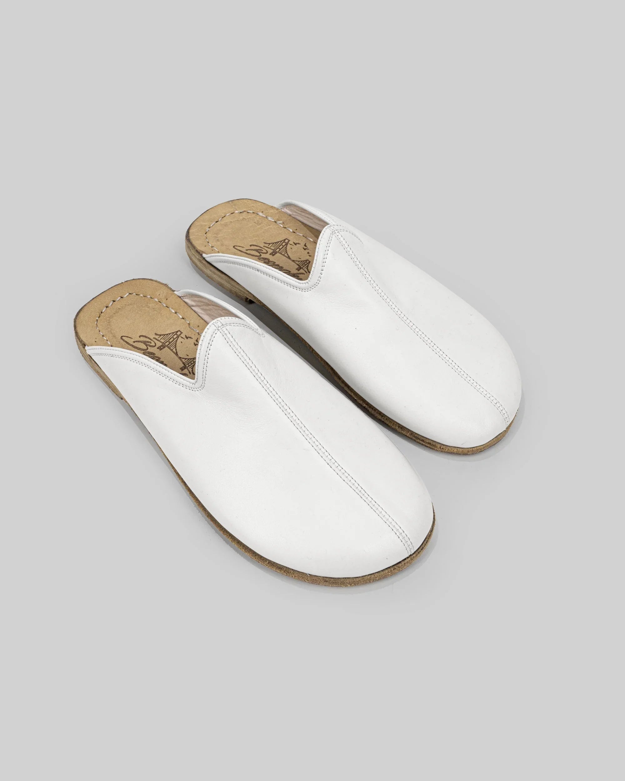 Men's White Slippers - Handcrafted Calf Leather Wide Toe Box | Bespoky