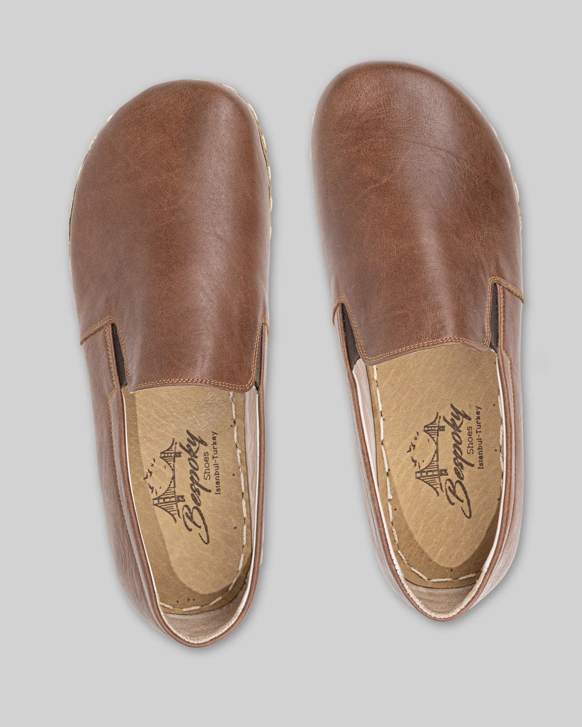 Top view Brown Barefoot Shoes - Handcrafted Calf Leather | Bespoky