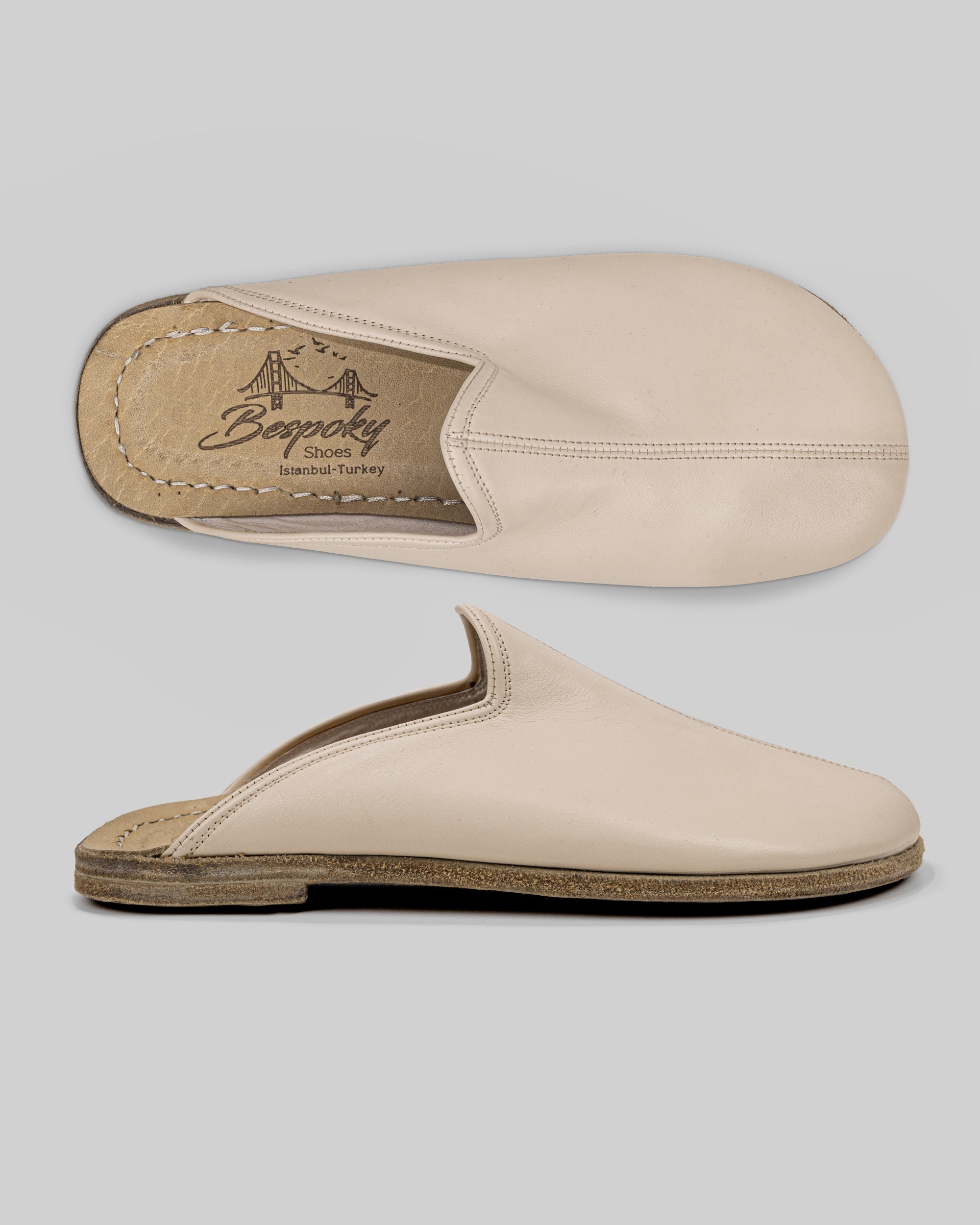 Women's Beige Slippers - Handcrafted Calf Leather Wide Toe Box | Bespoky