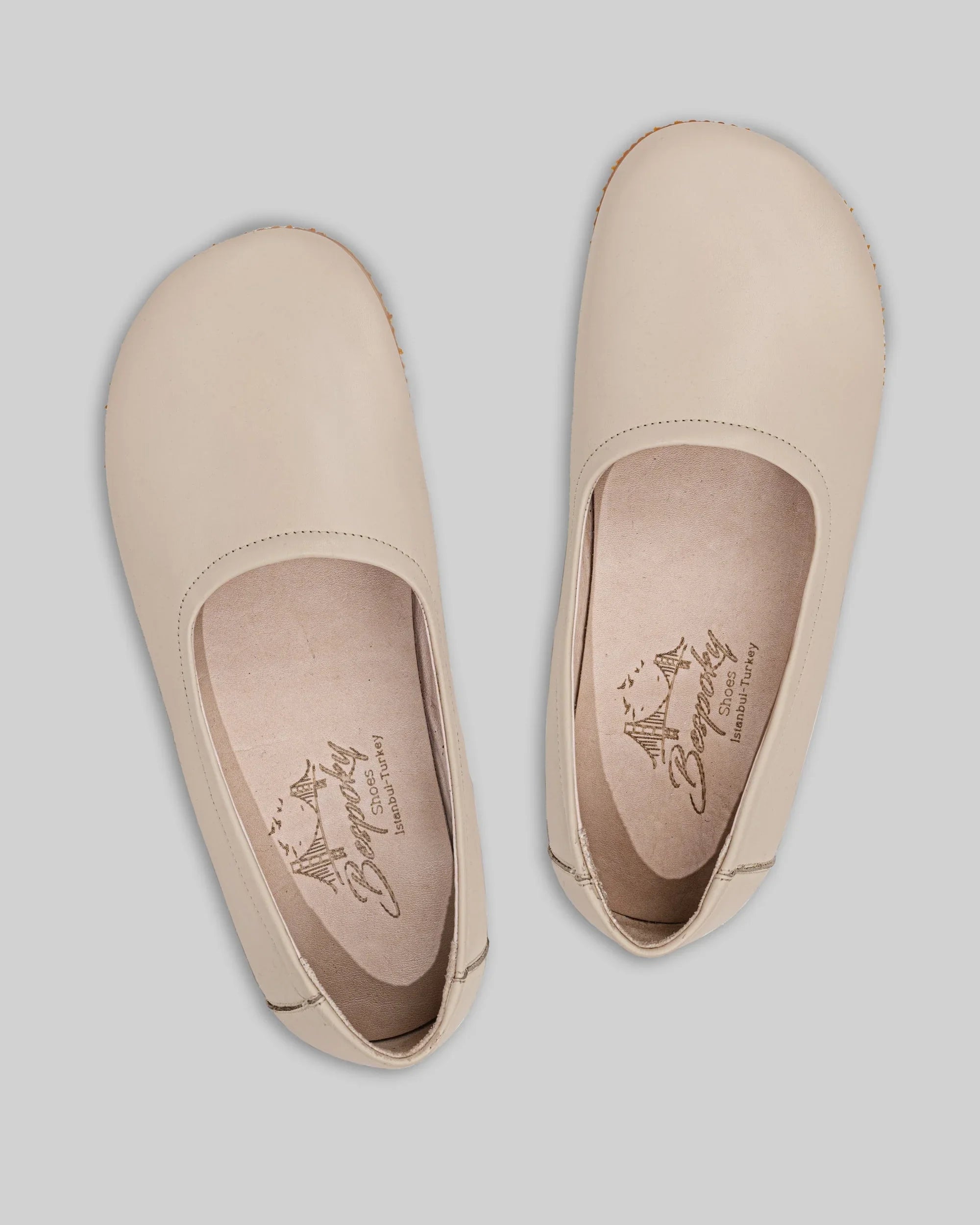 Side view Beige Ballet Flats - Calf Leather Zero Drop | Bespoky