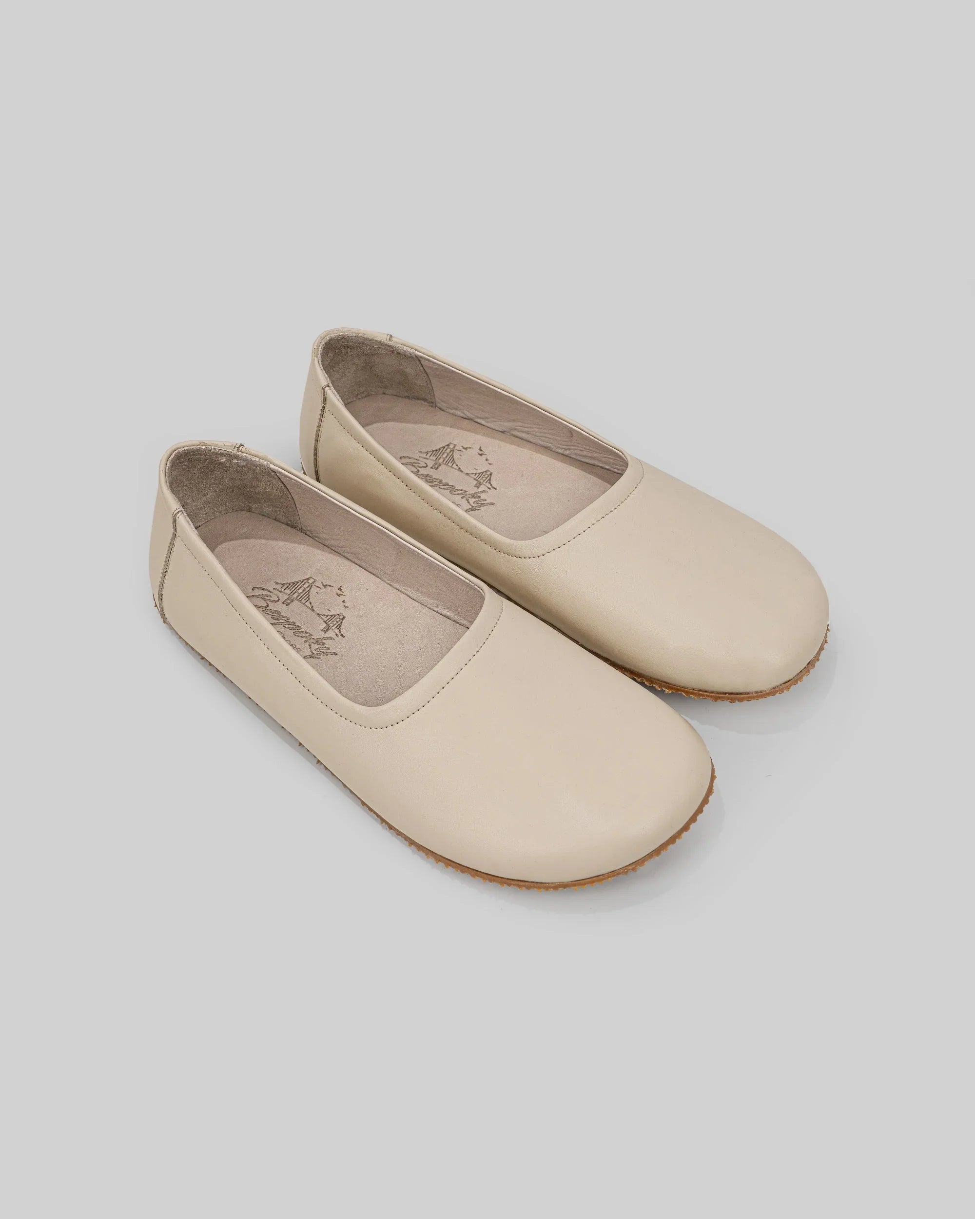 Women's Beige Ballet Flats - Handcrafted Calf Leather Wide Toe Box | Bespoky