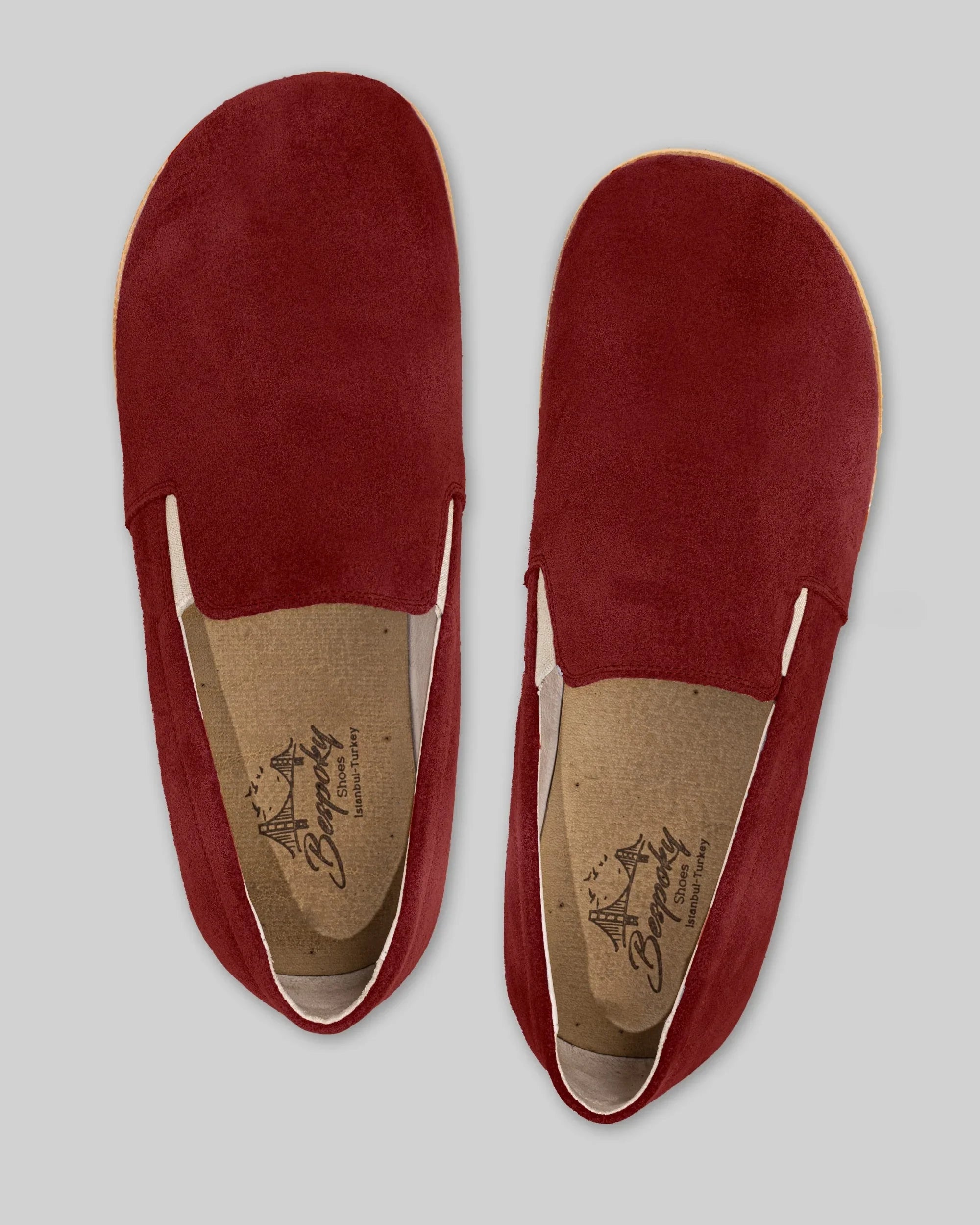 Side view Burgundy Suede Barefoot Shoes - Calf Leather Zero Drop | Bespoky