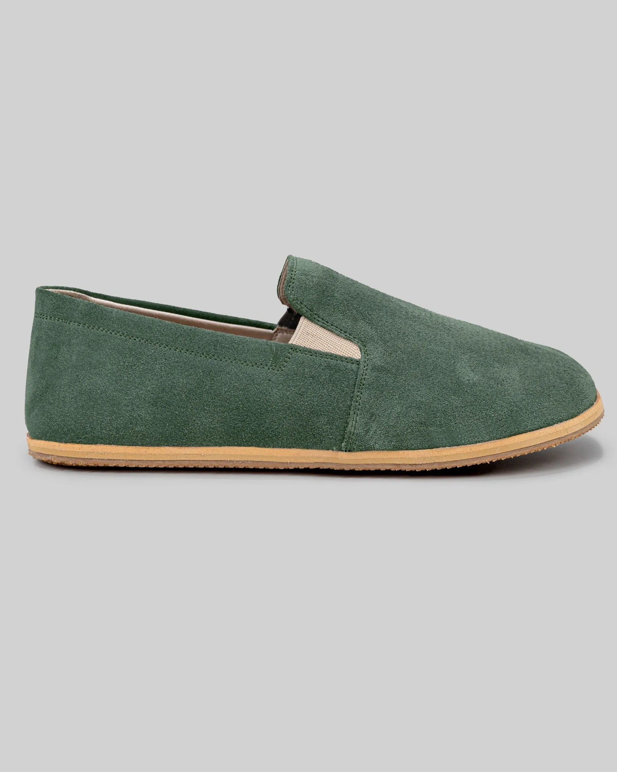 Back view Green Suede Barefoot Shoes - Calf Leather Handcrafted | Bespoky