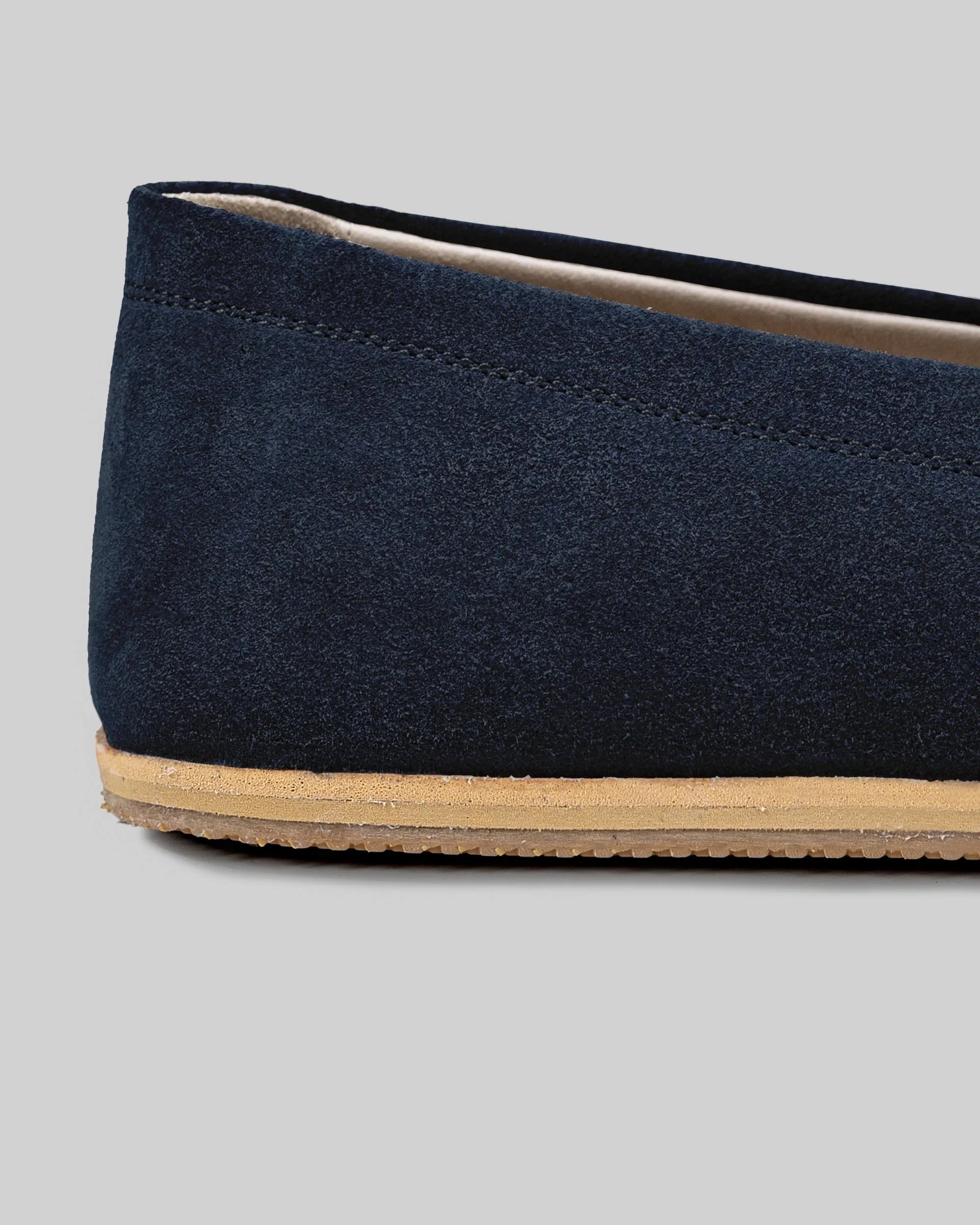 Detail Navy Suede Barefoot Shoes - Handcrafted Calf Leather Turkey | Bespoky