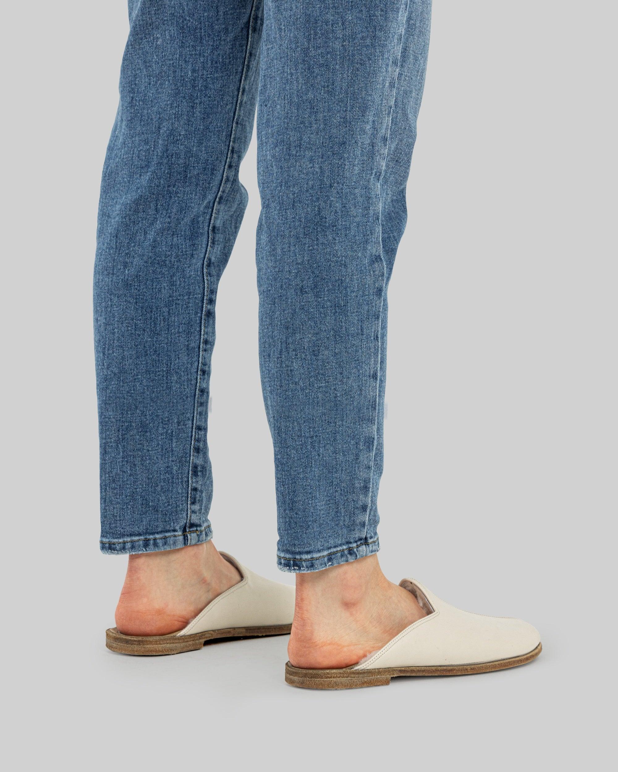 Pair Cream Shearling Slippers - Barefoot Wide Toe Calf Leather | Bespoky