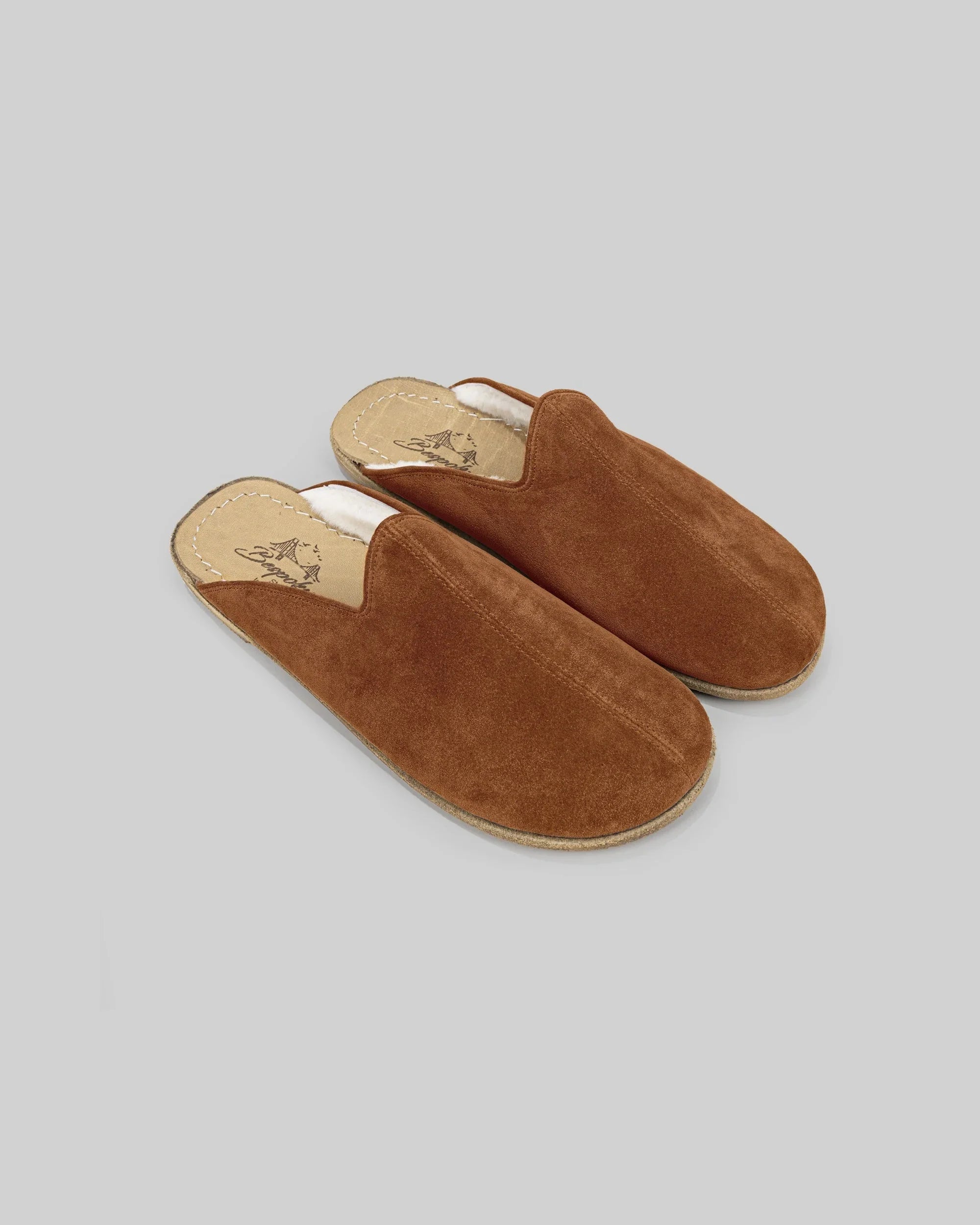 Men's Gold Suede Shearling Slippers - Handcrafted Calf Leather Wide Toe Box | Bespoky