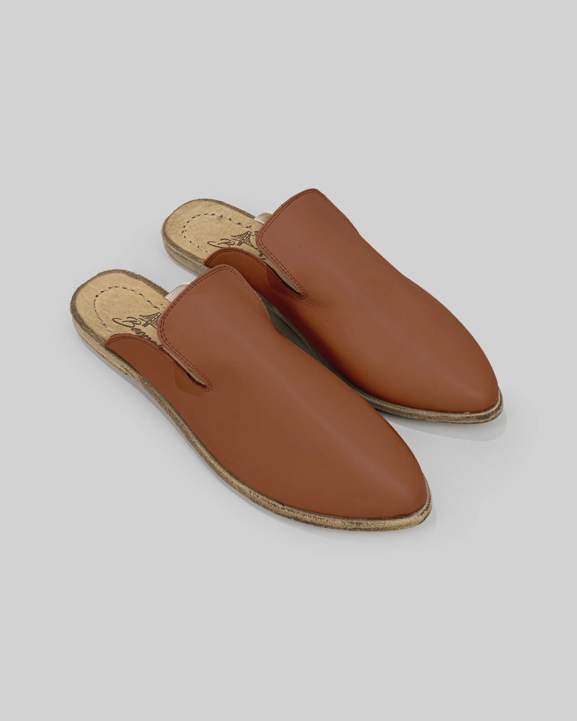 Women's Dark Brown Pointed Toe Mules - Handcrafted Calf Leather Wide Toe Box | Bespoky