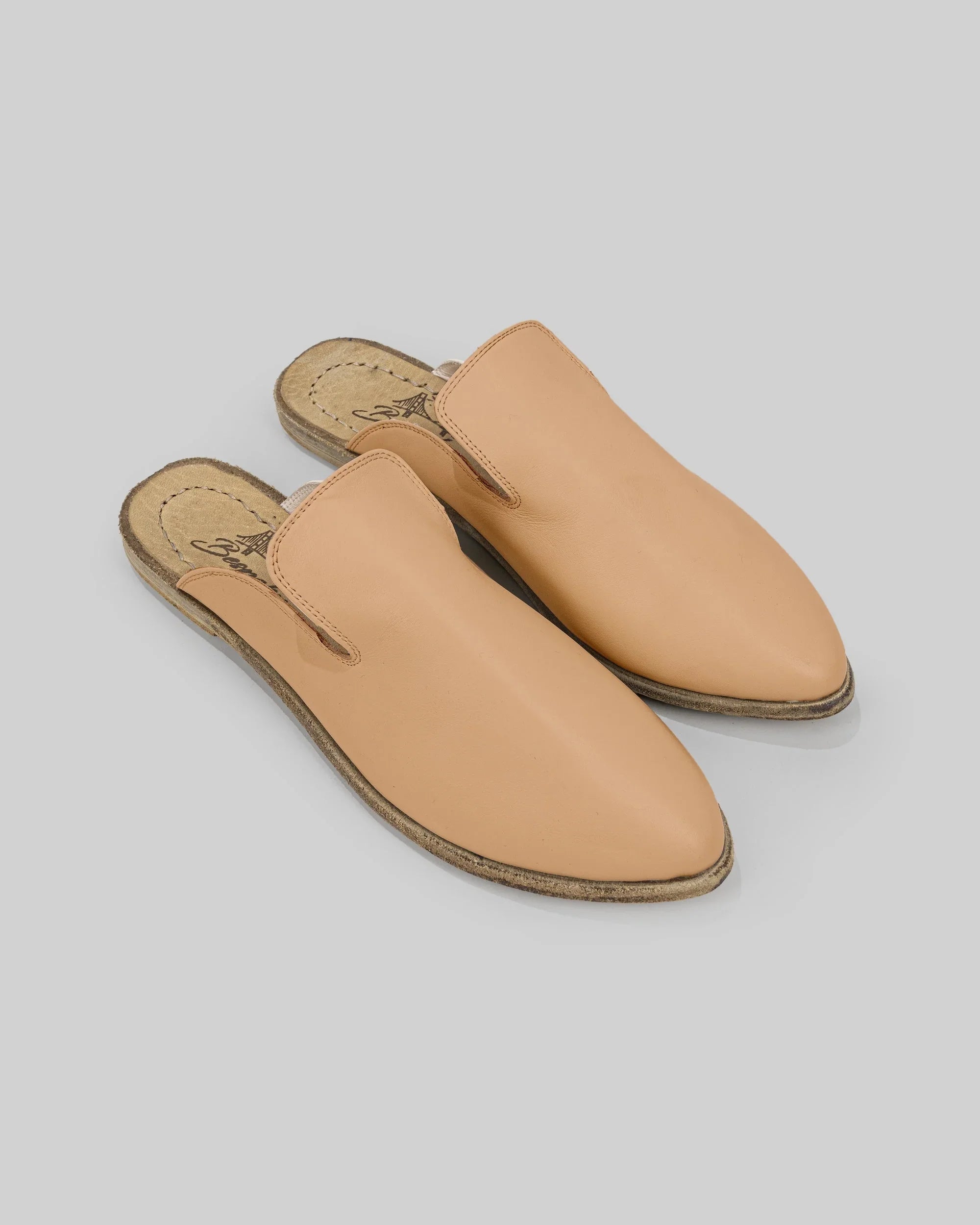 Women's Undyed Pointed Toe Mules - Handcrafted Calf Leather Wide Toe Box | Bespoky