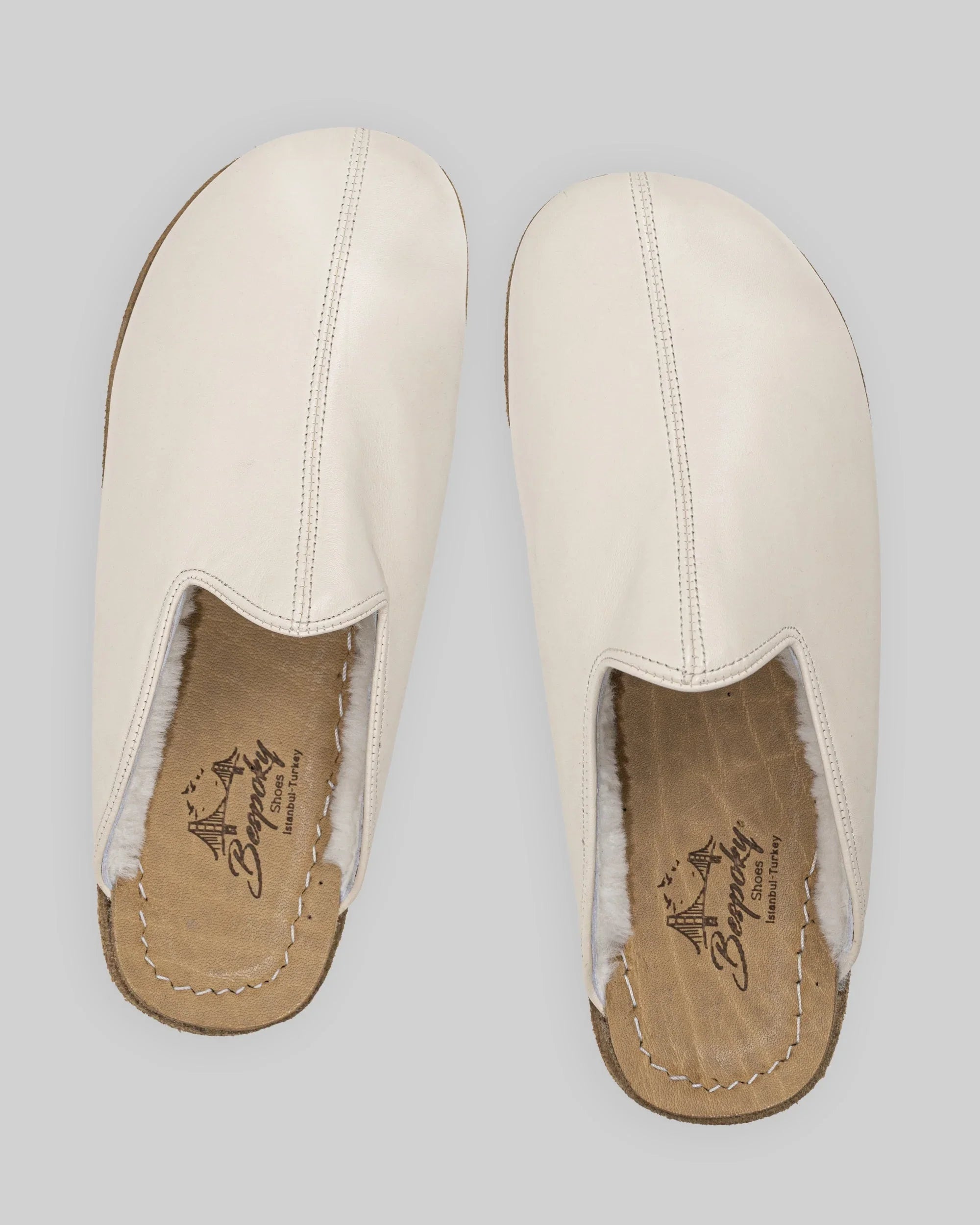 Side view Cream Shearling Slippers - Calf Leather Zero Drop | Bespoky