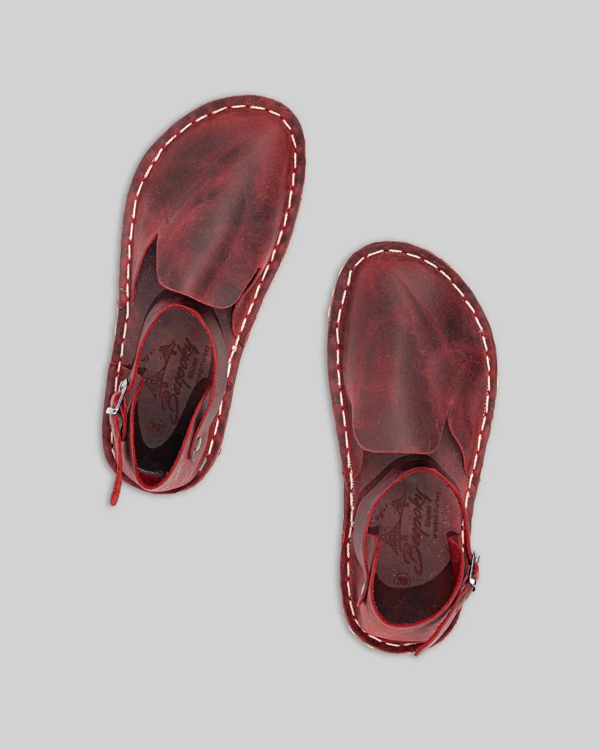 Women's Red Barefoot Sandal - Handcrafted Calf Leather Wide Toe Box | Bespoky
