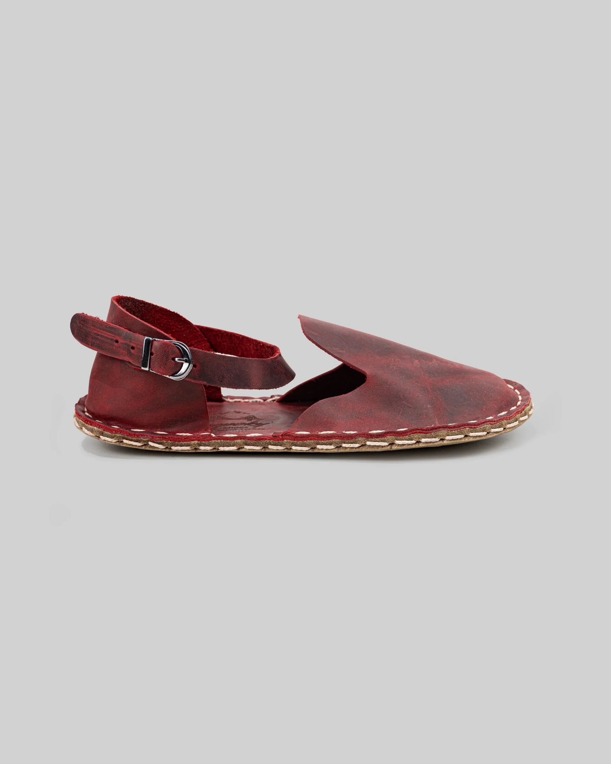 Side view Red Barefoot Sandal - Calf Leather Zero Drop | Bespoky