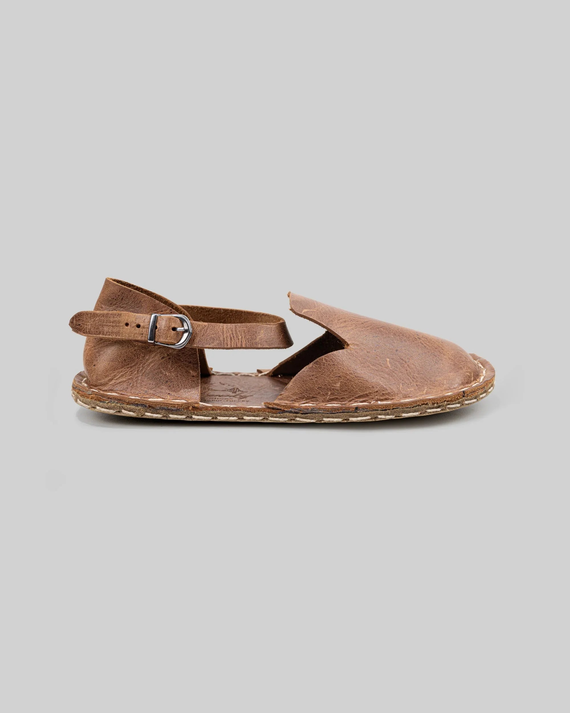 Side view Tan Barefoot Sandal - Calf Leather Zero Drop | Bespoky