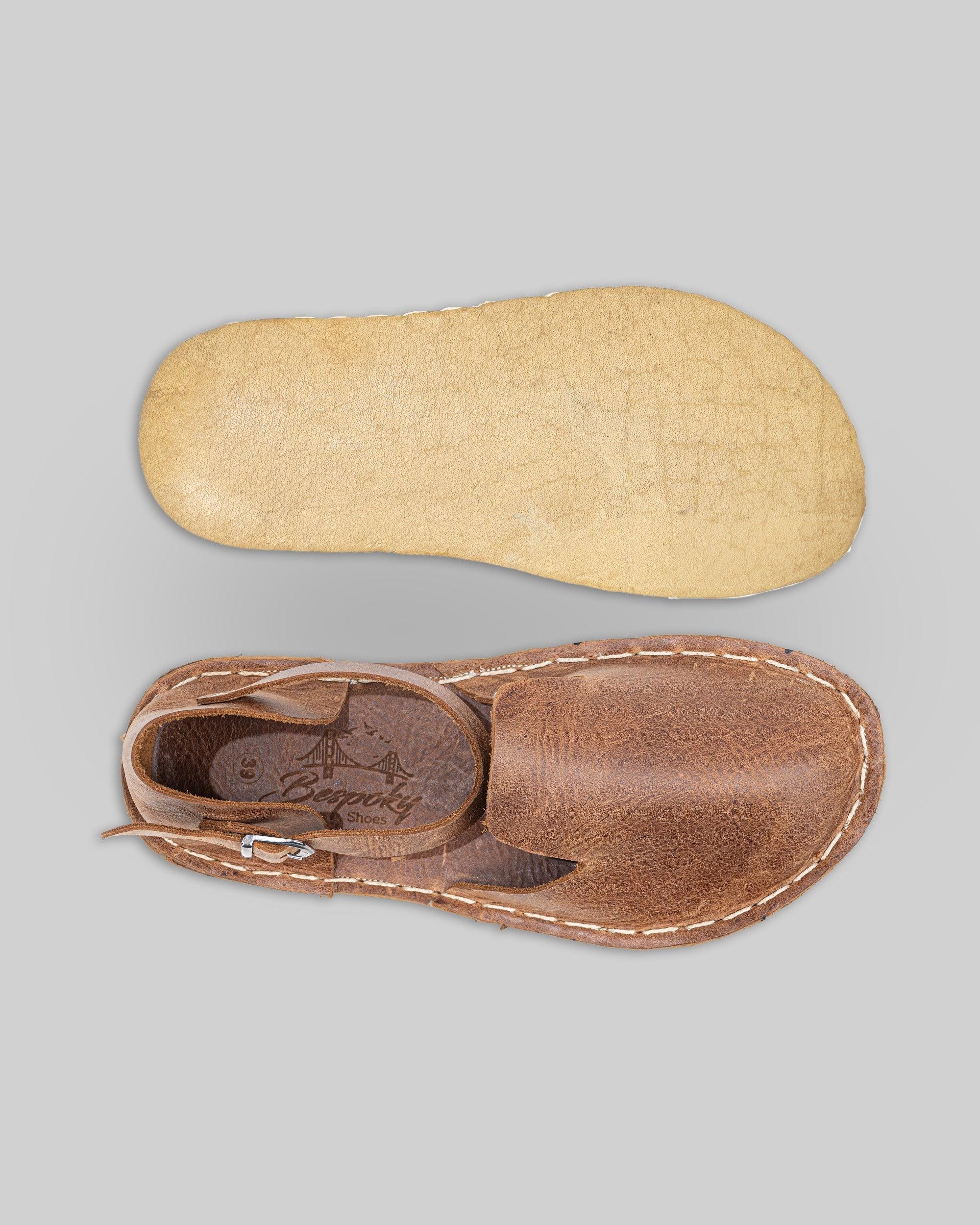 Detail Tan Barefoot Sandal - Handcrafted Calf Leather Turkey | Bespoky