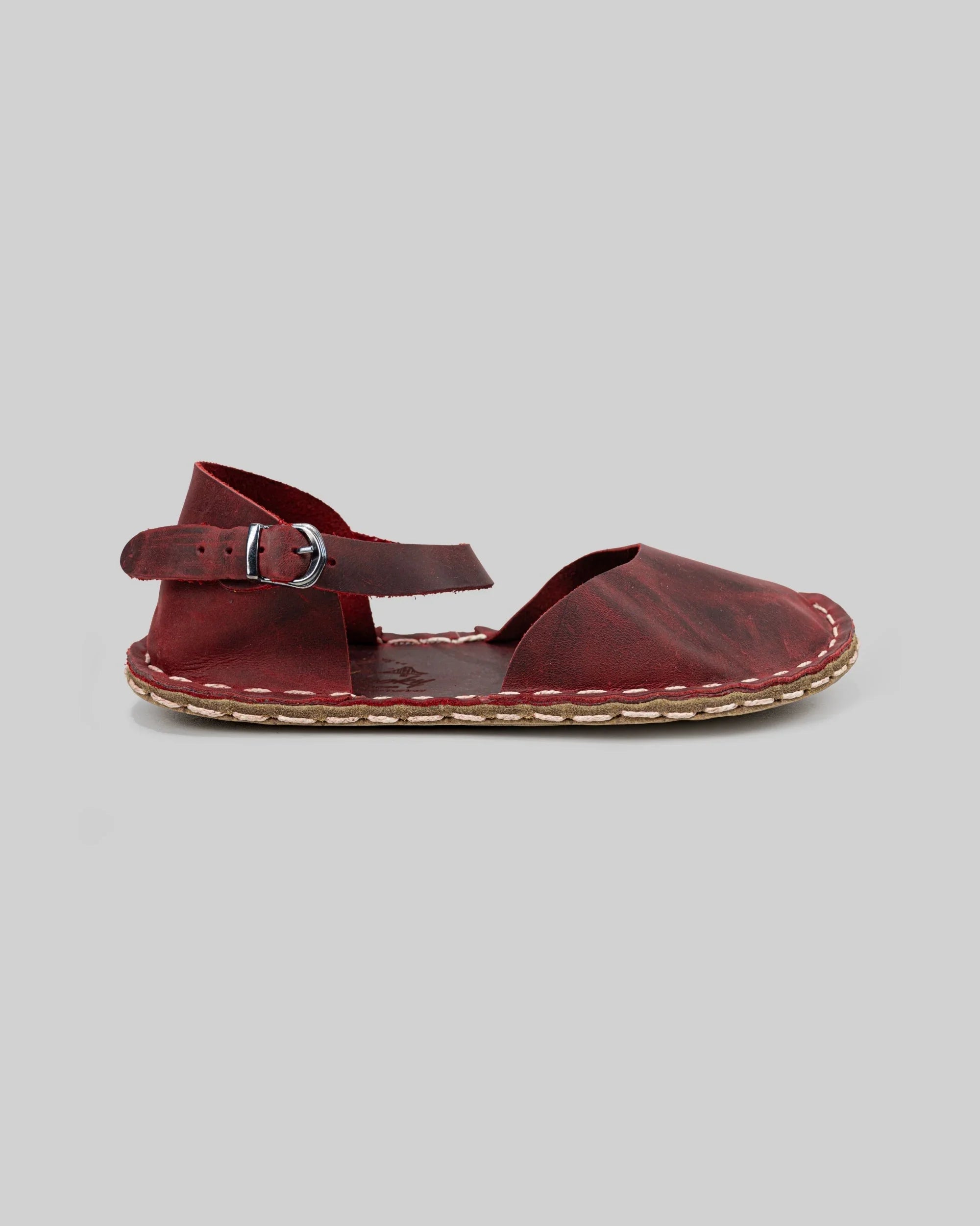 Side view Red Barefoot Sandal - Calf Leather Zero Drop | Bespoky