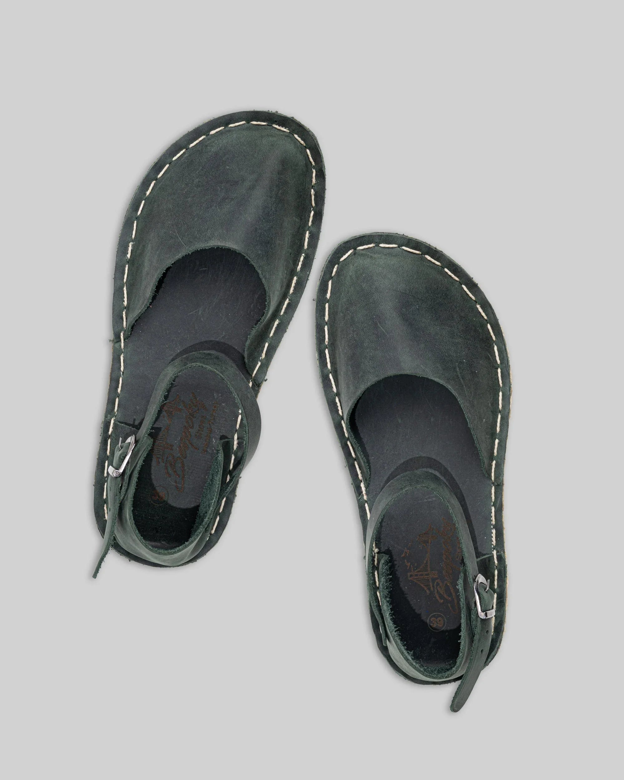 Women's Green Barefoot Sandal - Handcrafted Calf Leather Wide Toe Box | Bespoky