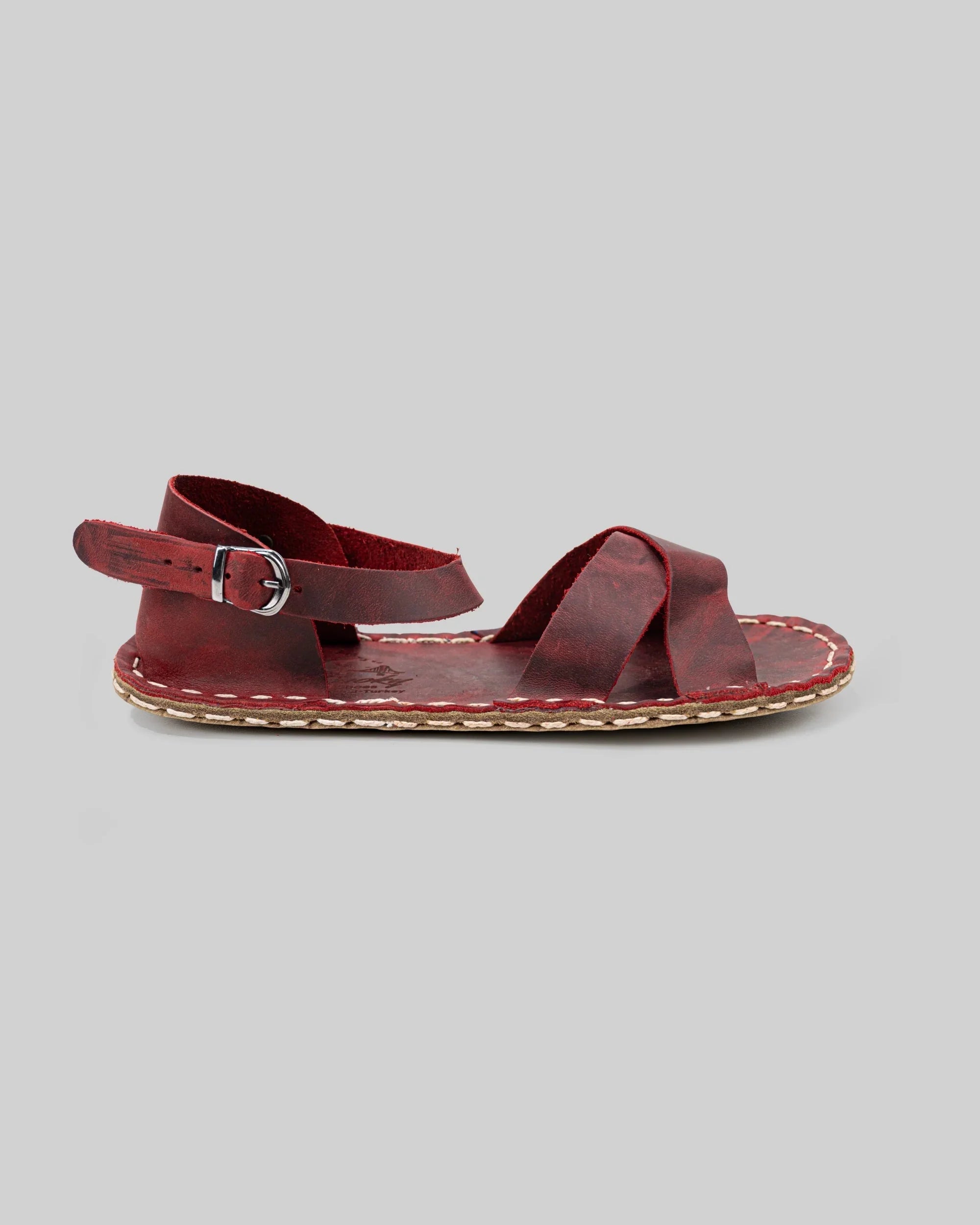 Side view Red Barefoot Sandal - Calf Leather Zero Drop | Bespoky