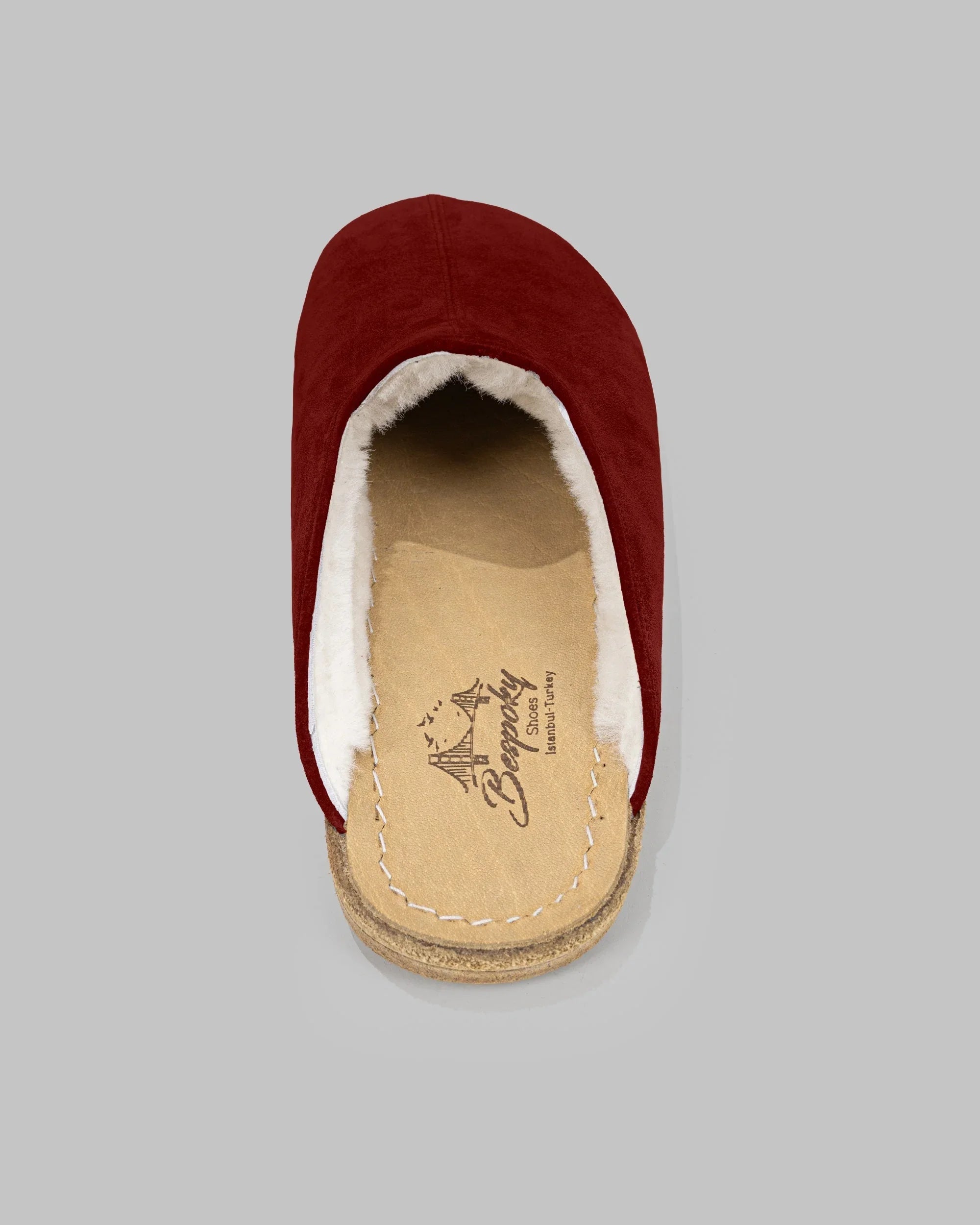 Side view Burgundy Suede Shearling Slippers - Calf Leather Zero Drop | Bespoky