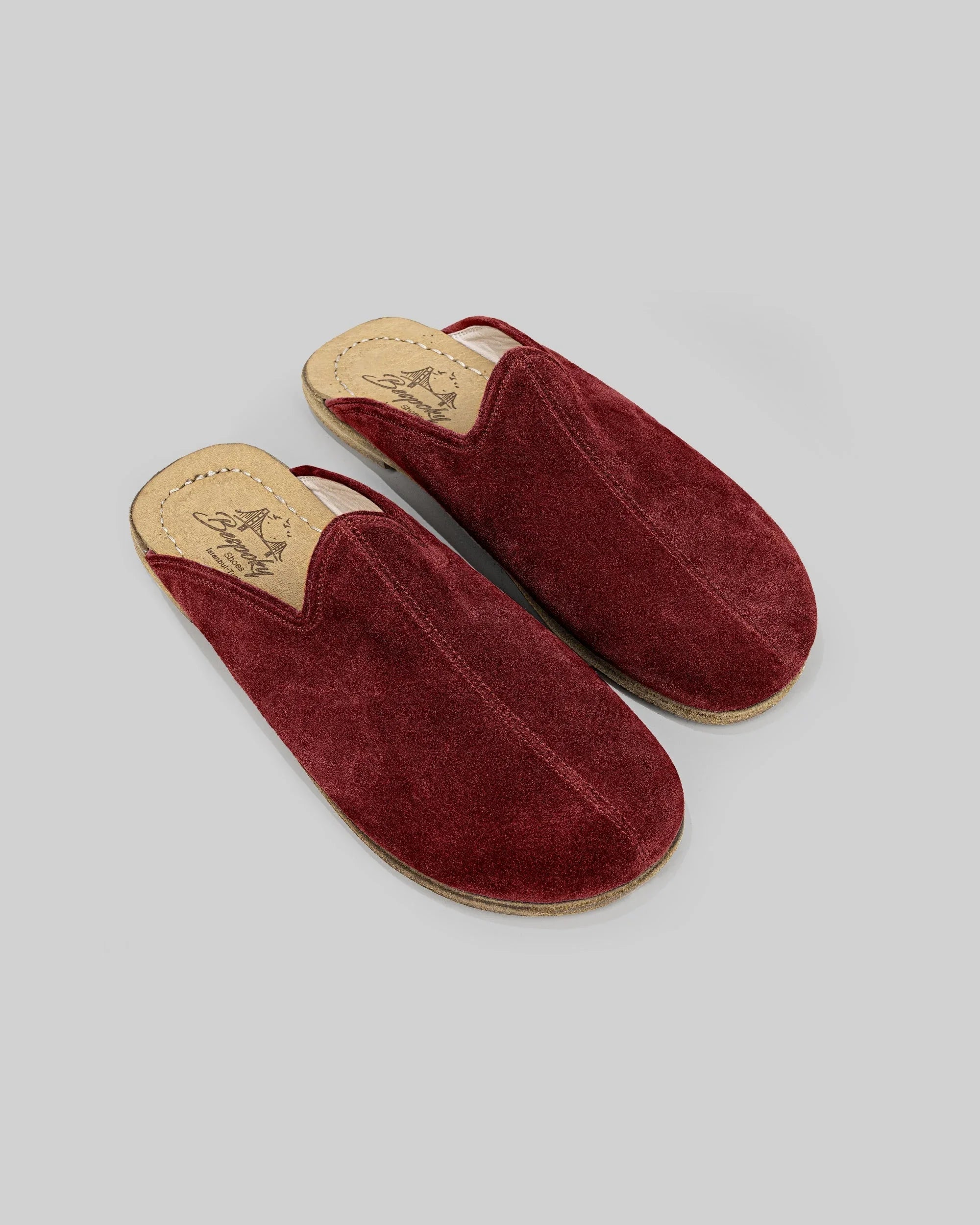 Women's Burgundy Slippers - Handcrafted Calf Leather Wide Toe Box | Bespoky