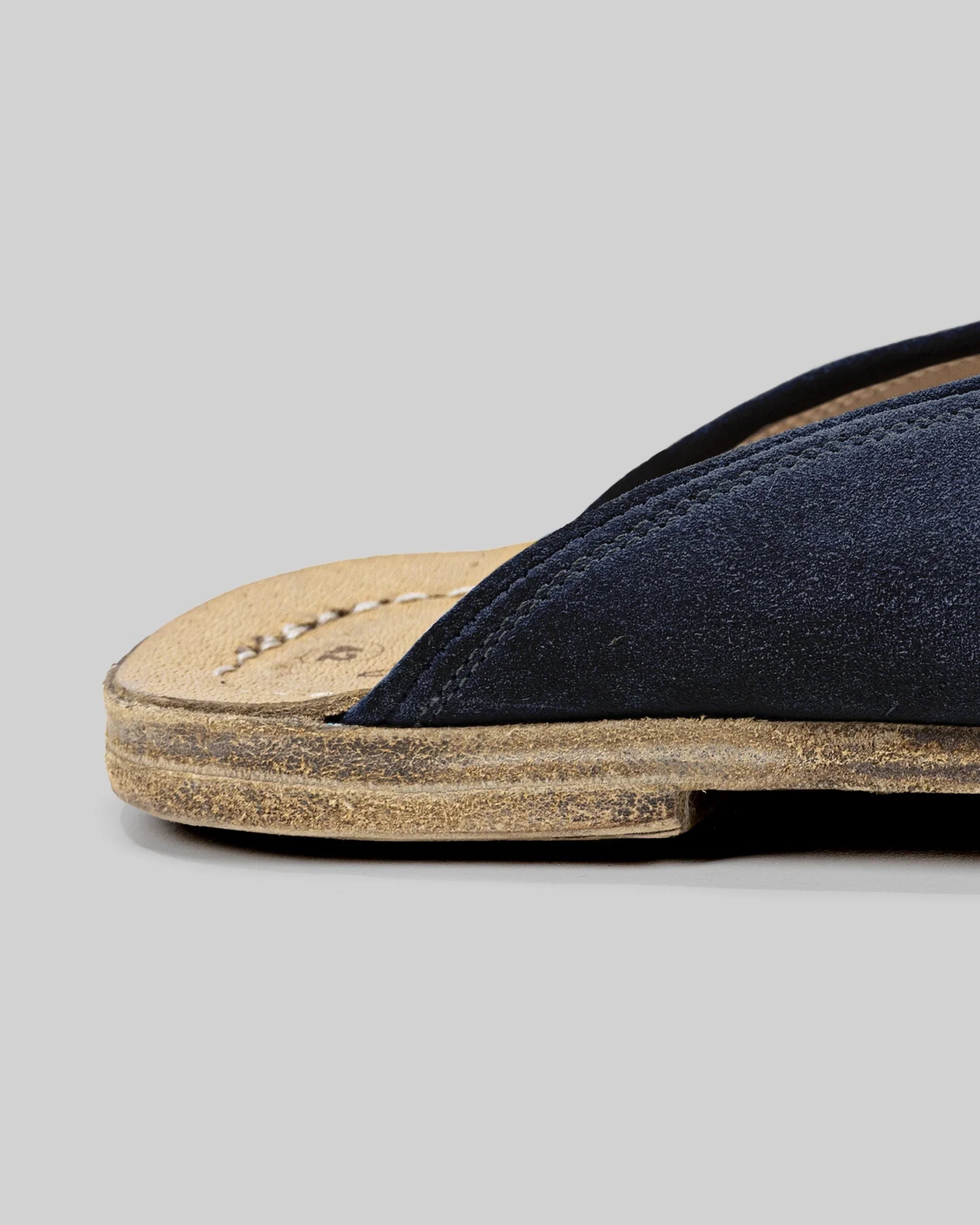 Side view Navy Suede Slippers - Calf Leather Zero Drop | Bespoky