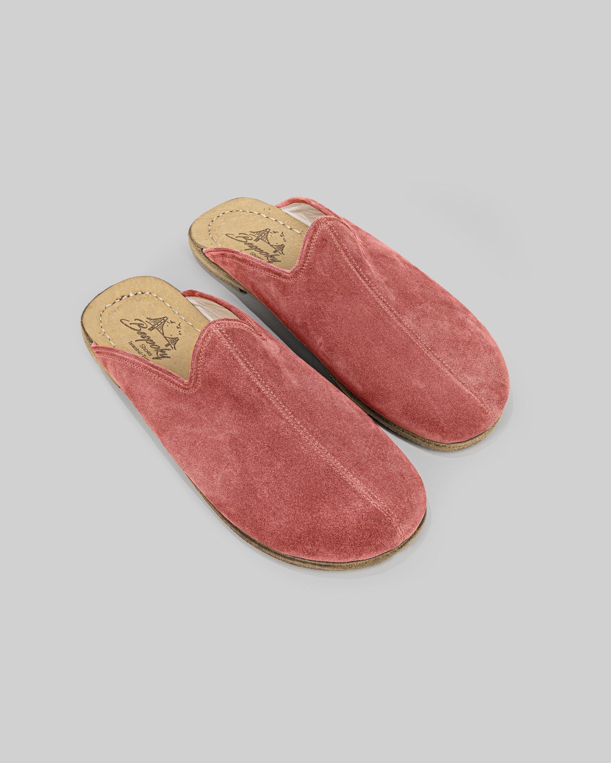 Men's Pink Suede Slippers - Handcrafted Calf Leather Wide Toe Box | Bespoky