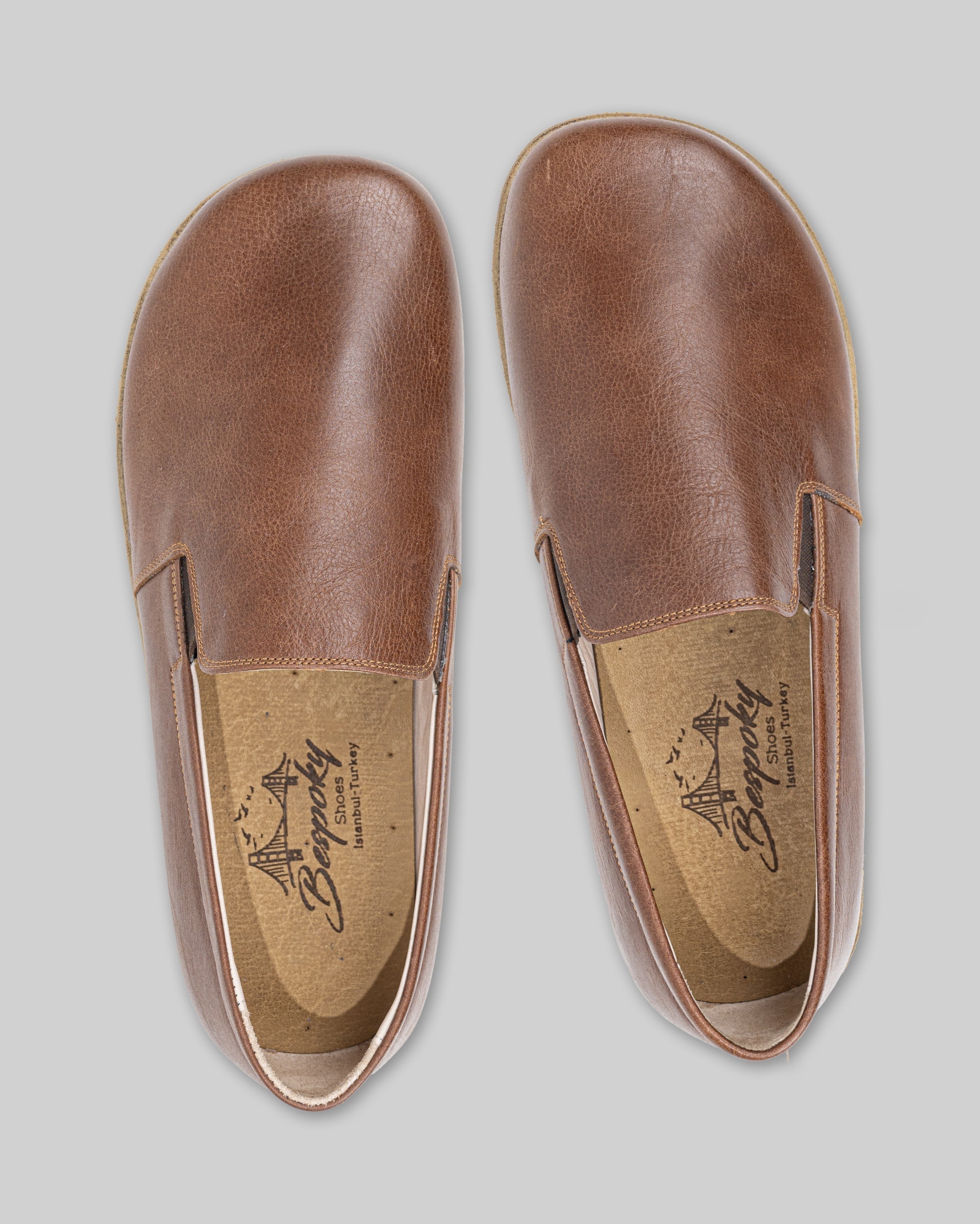 Top view Brown Barefoot Shoes - Handcrafted Calf Leather | Bespoky