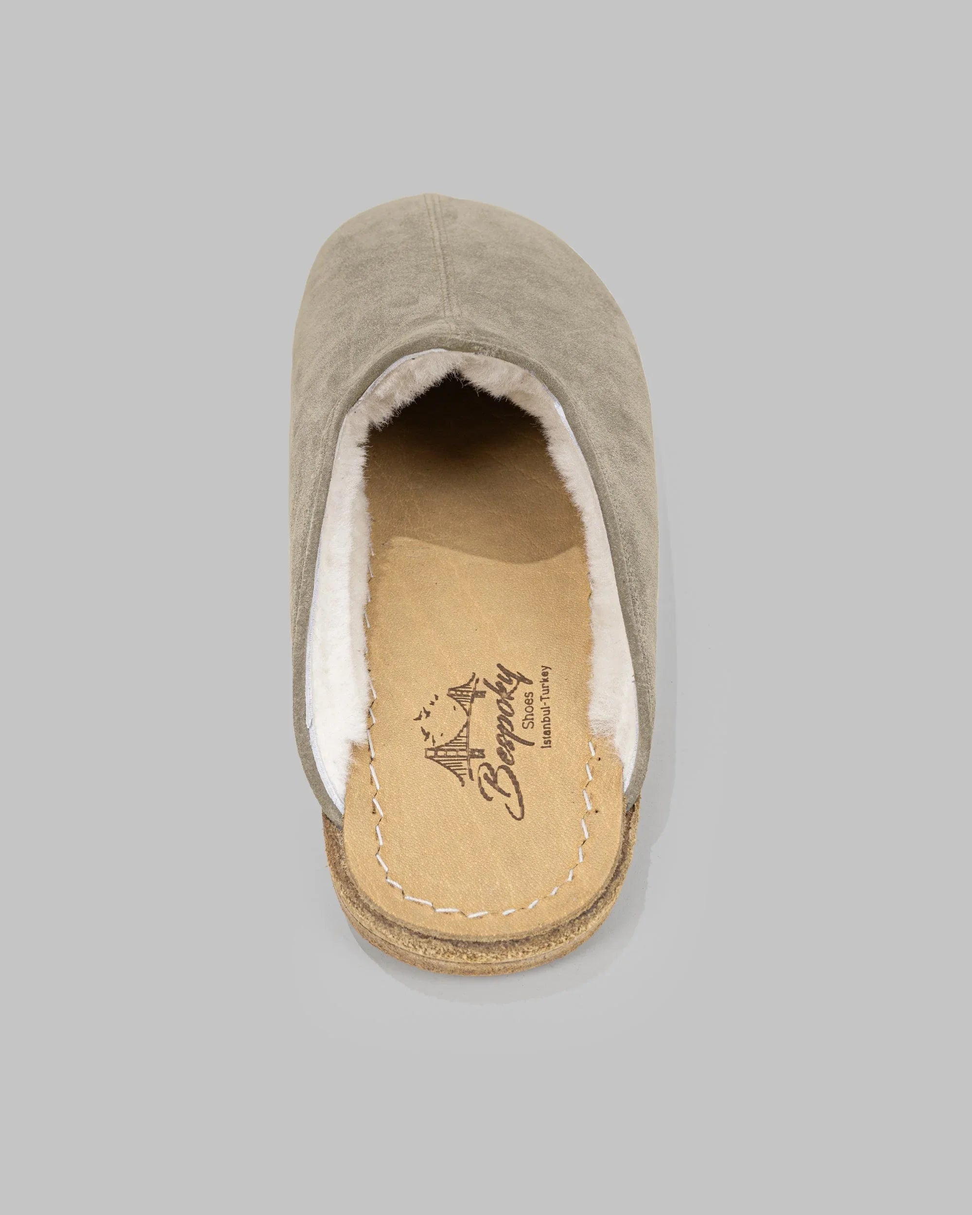Side view Gold Suede Shearling Slippers - Calf Leather Zero Drop | Bespoky