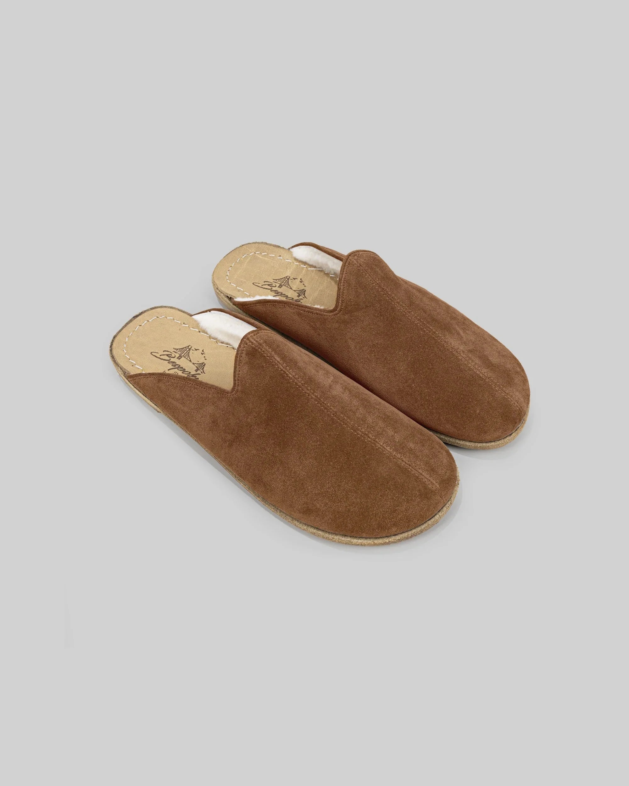 Men's Gold Suede Shearling Slippers - Handcrafted Calf Leather Wide Toe Box | Bespoky