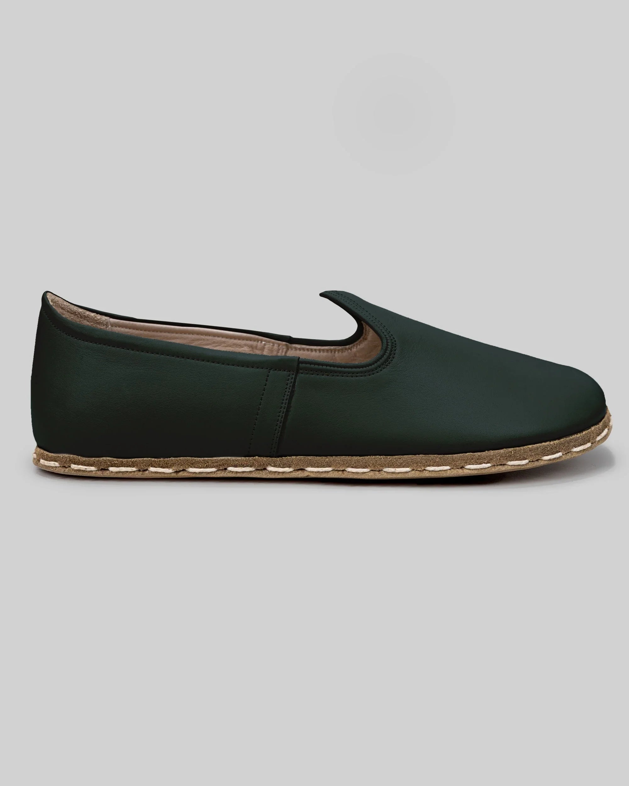 Detail Dark Green Barefoot Yemeni - Handcrafted Calf Leather Turkey | Bespoky