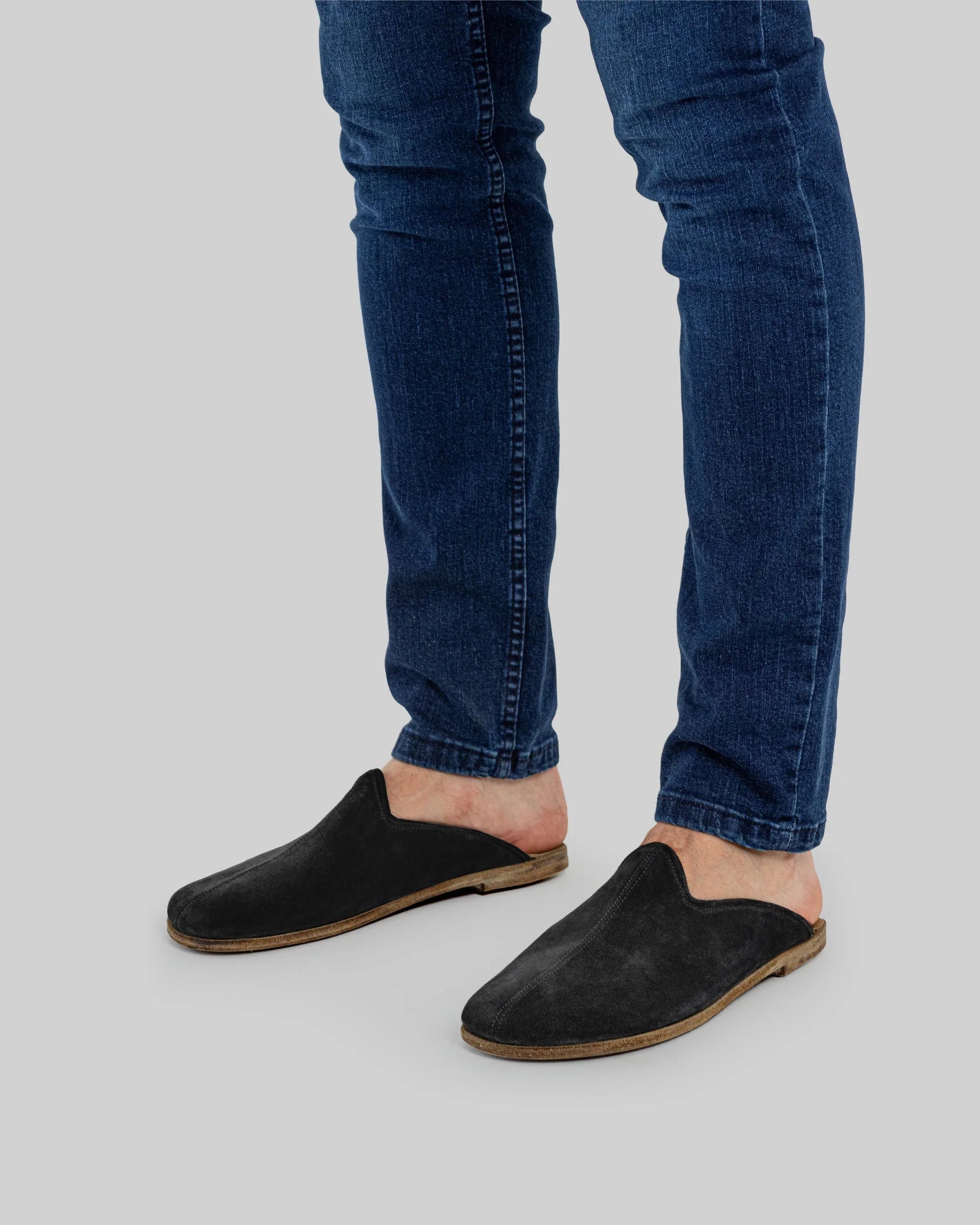 Side view Black Suede Slippers - Calf Leather Zero Drop | Bespoky