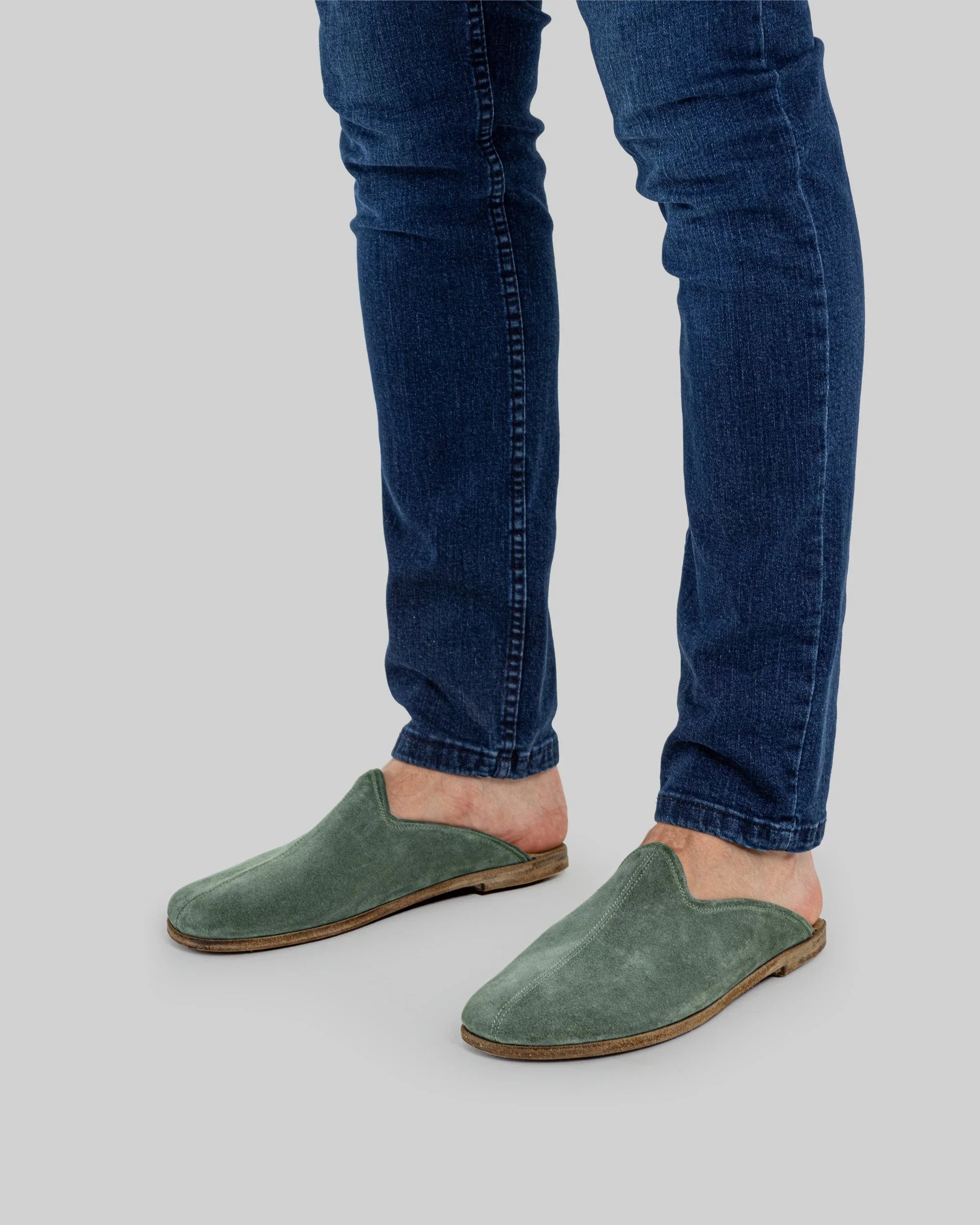 Top view Green Suede Slippers - Handcrafted Calf Leather | Bespoky