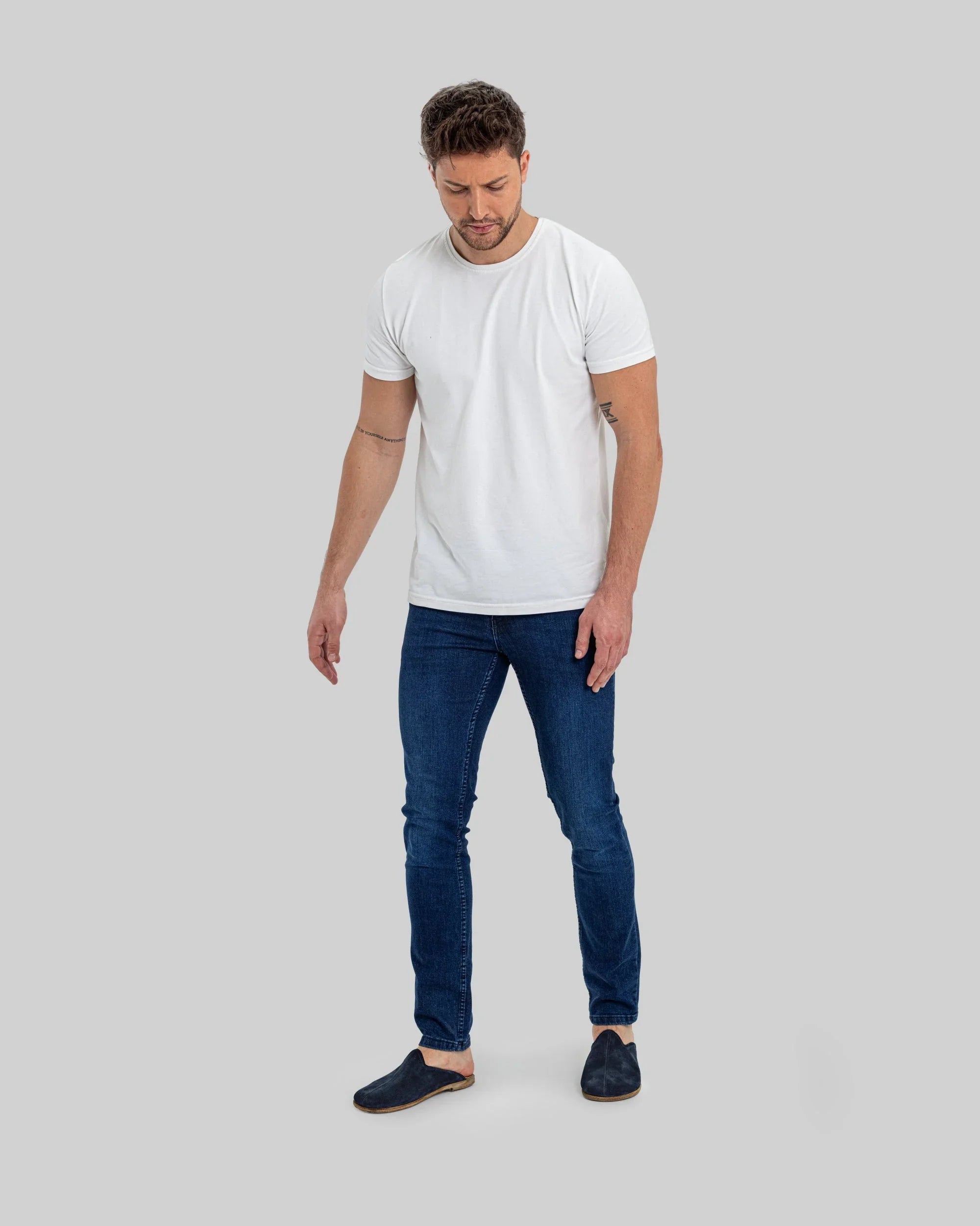Pair Navy Suede Slippers - Barefoot Wide Toe Calf Leather | Bespoky