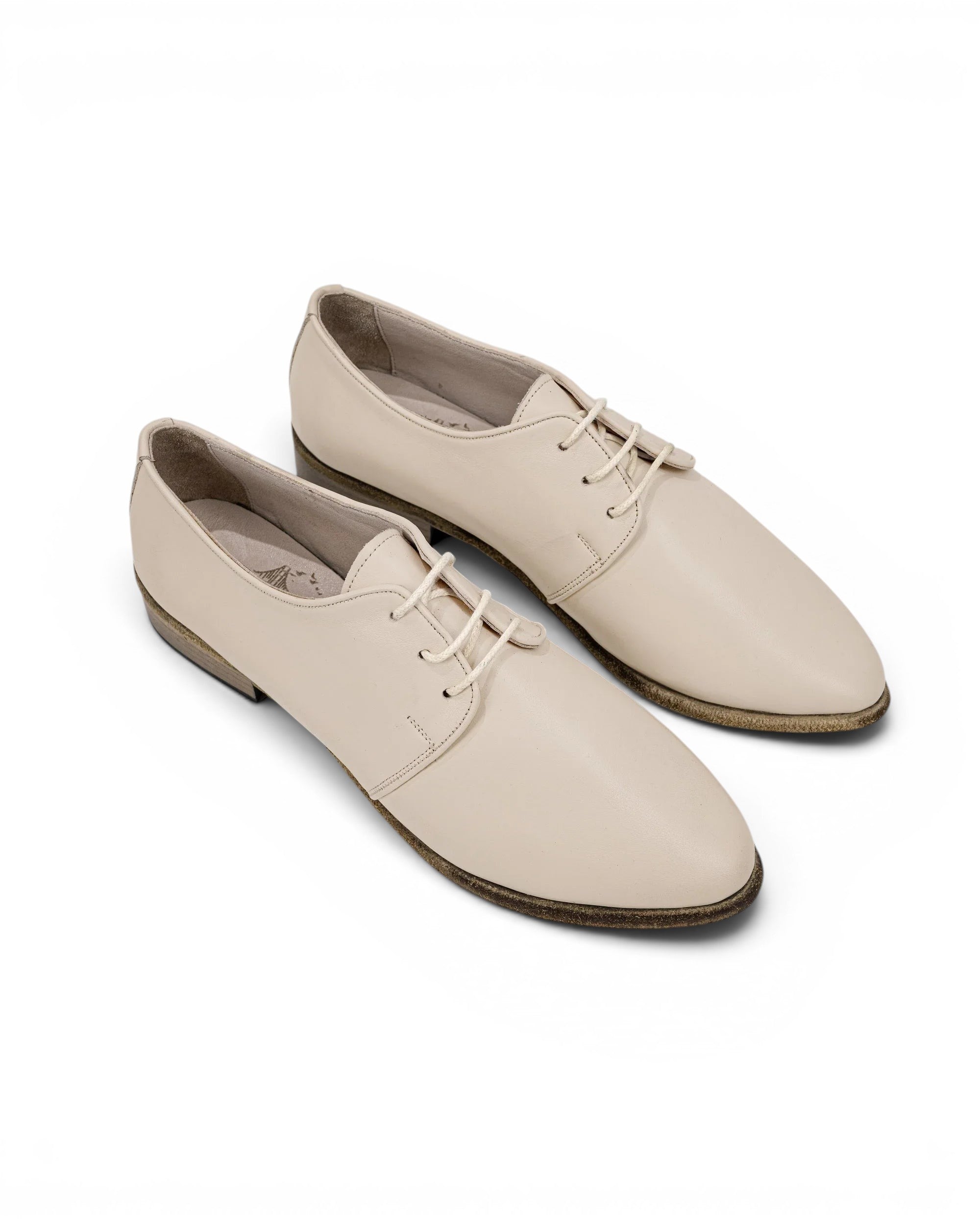 Women's Beige Pointed Toe Oxford - Handcrafted Calf Leather Wide Toe Box | Bespoky