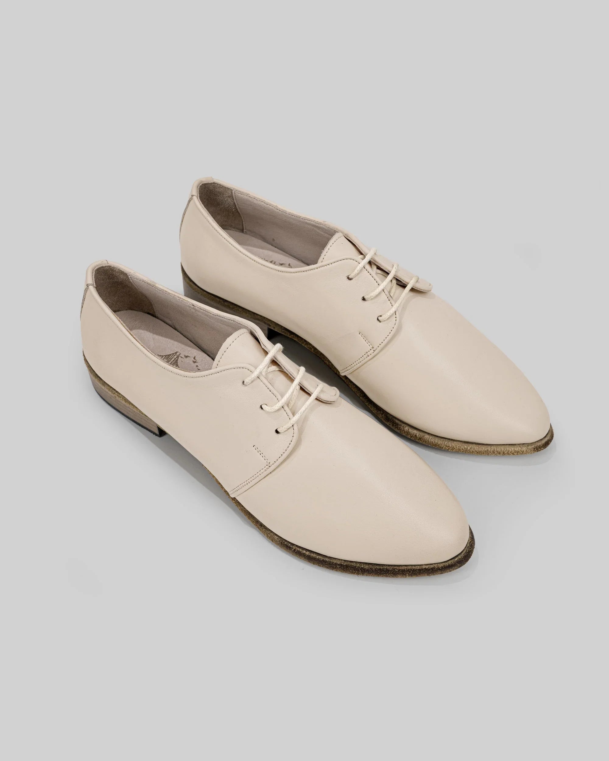 Women's Beige Pointed Toe Oxford - Handcrafted Calf Leather Wide Toe Box | Bespoky